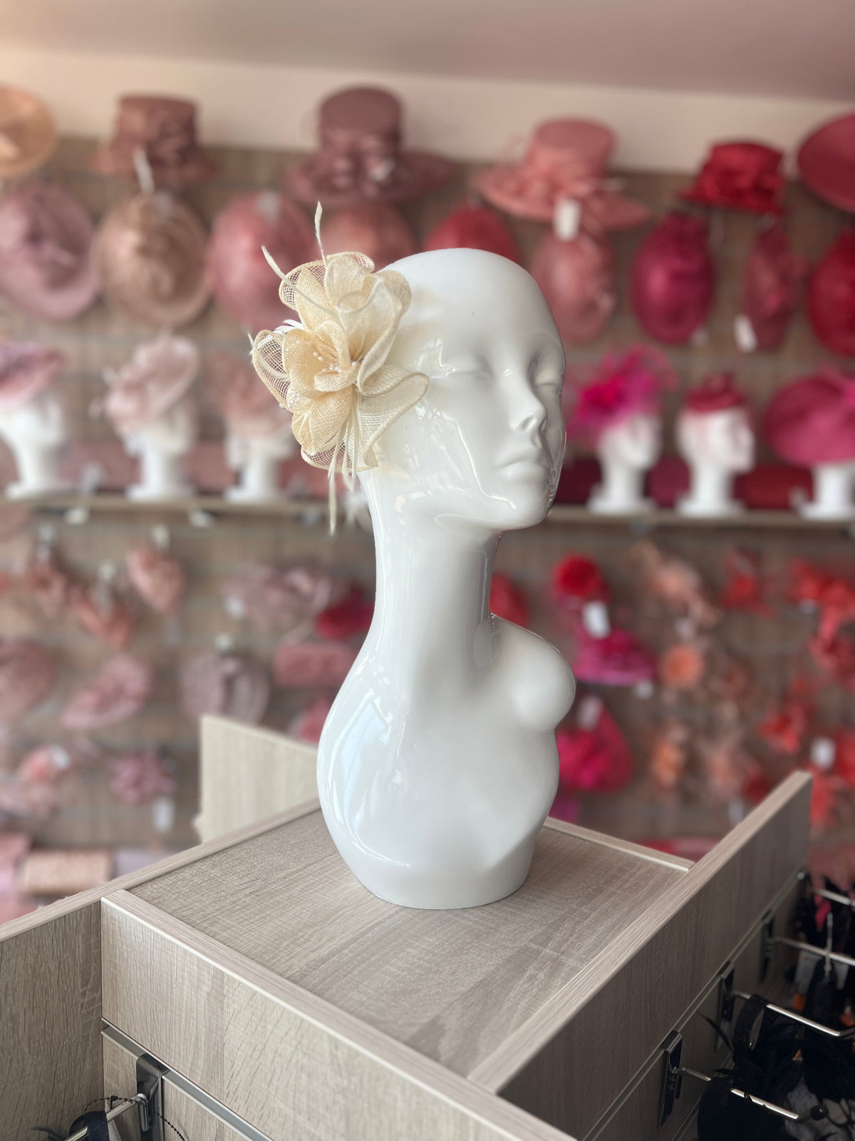 Cream Small Fascinator With Decorative Beads &amp; Feathers-Fascinators Direct