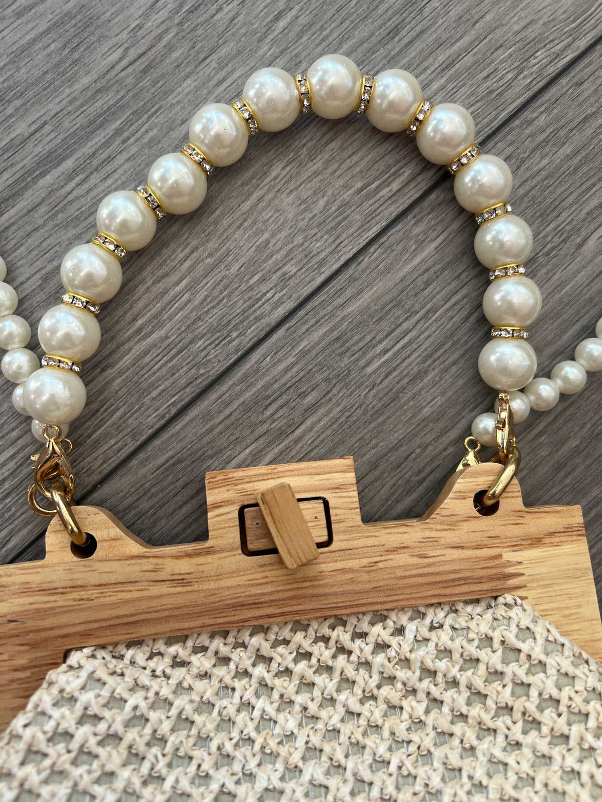 Cream Straw Weave Clutch Bag With Pearl Handle &amp; Shoulder Strap-Fascinators Direct