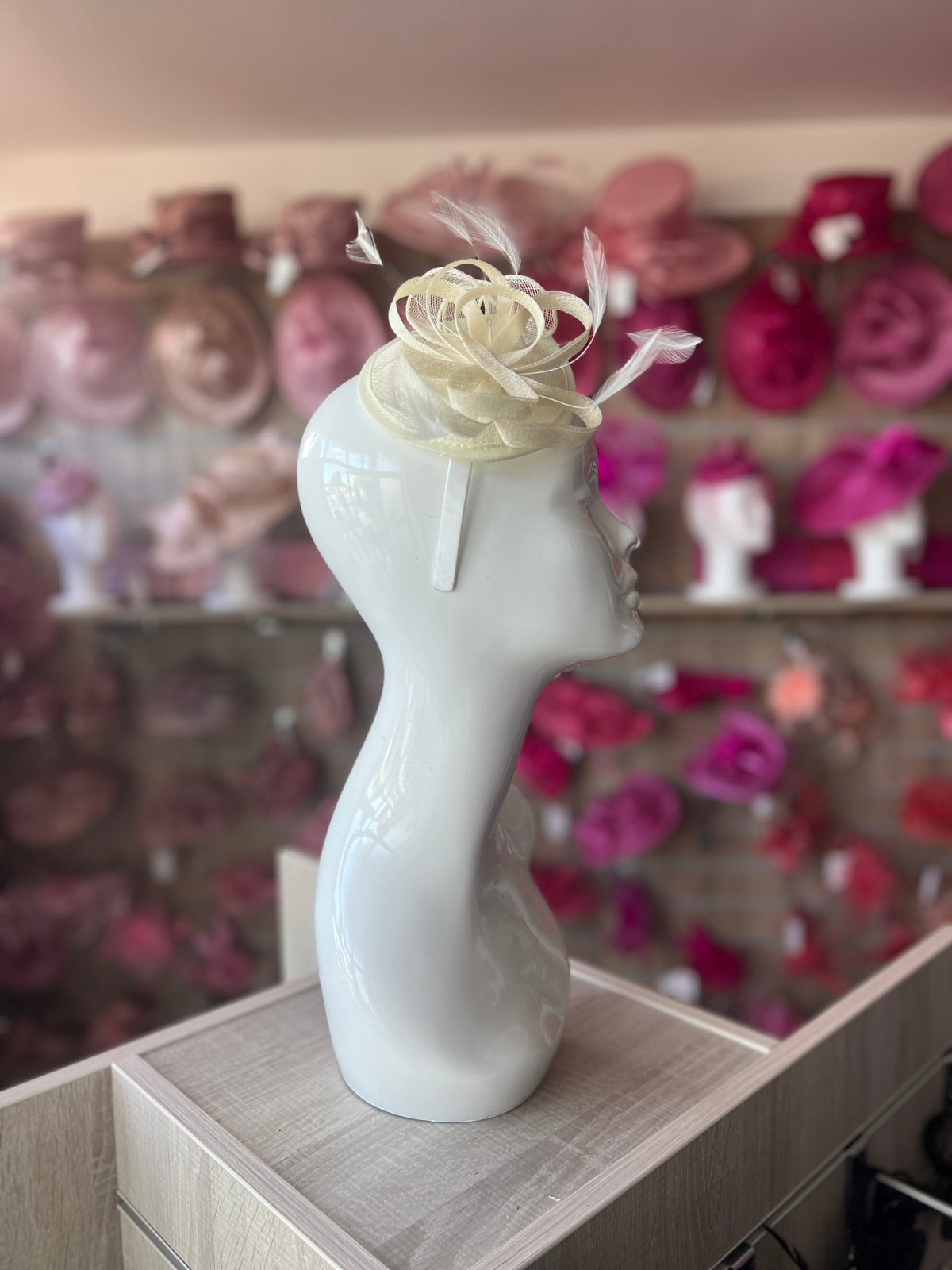 Cream Teardrop Fascinator with Curled Sinamay Loops-Fascinators Direct