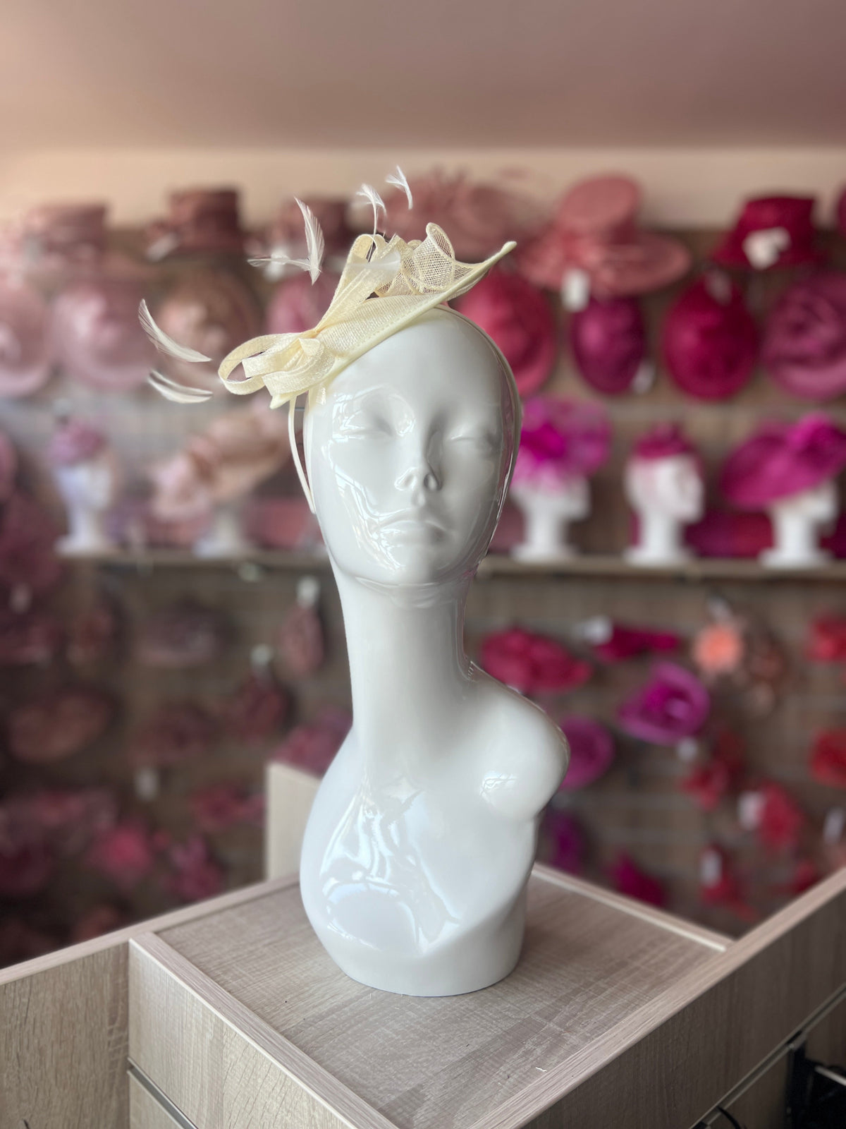 Cream Teardrop Fascinator with Curled Sinamay Loops-Fascinators Direct