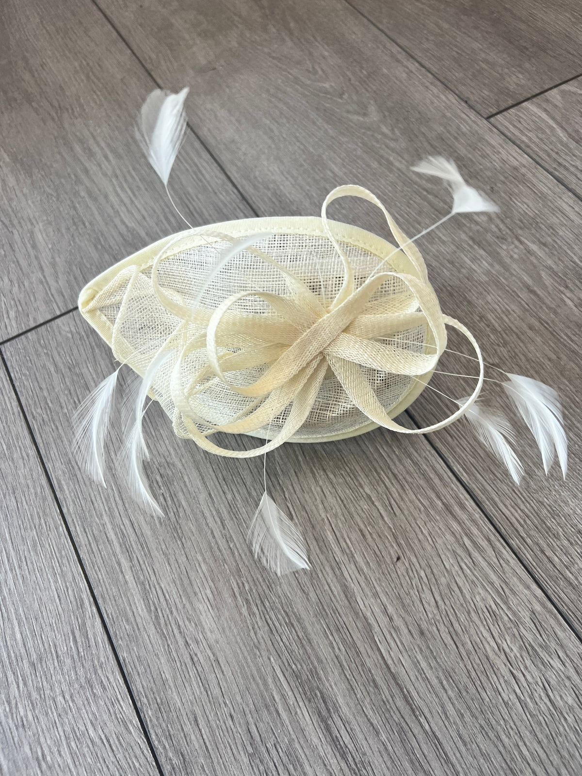 Cream Teardrop Fascinator with Curled Sinamay Loops-Fascinators Direct