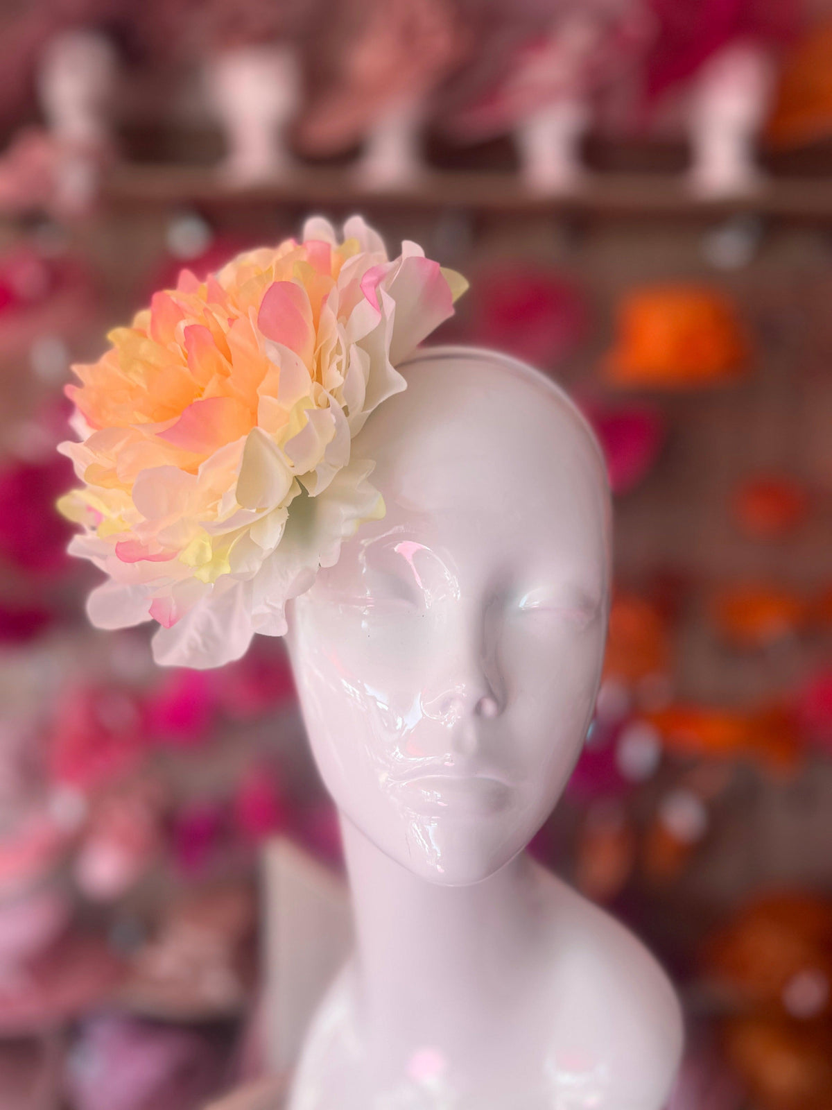 Cream and Apricot Large Peony Flower Headband-Fascinators Direct