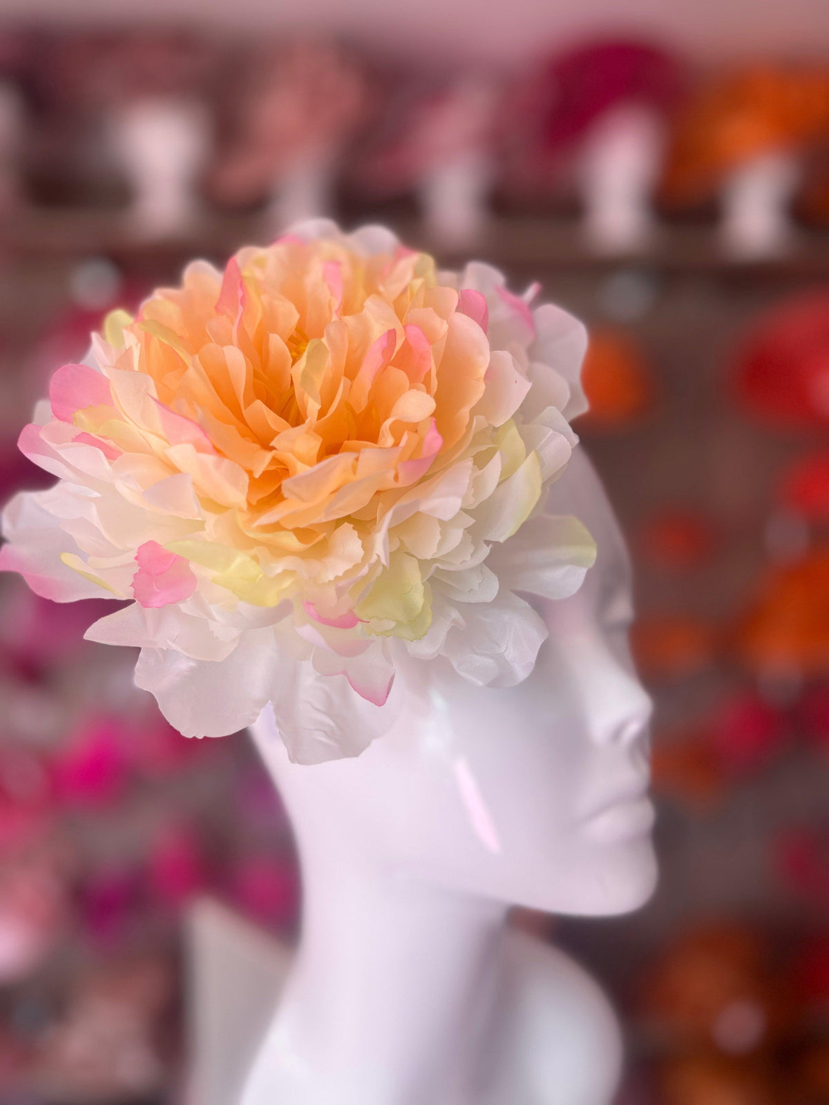 Cream and Apricot Large Peony Flower Headband-Fascinators Direct