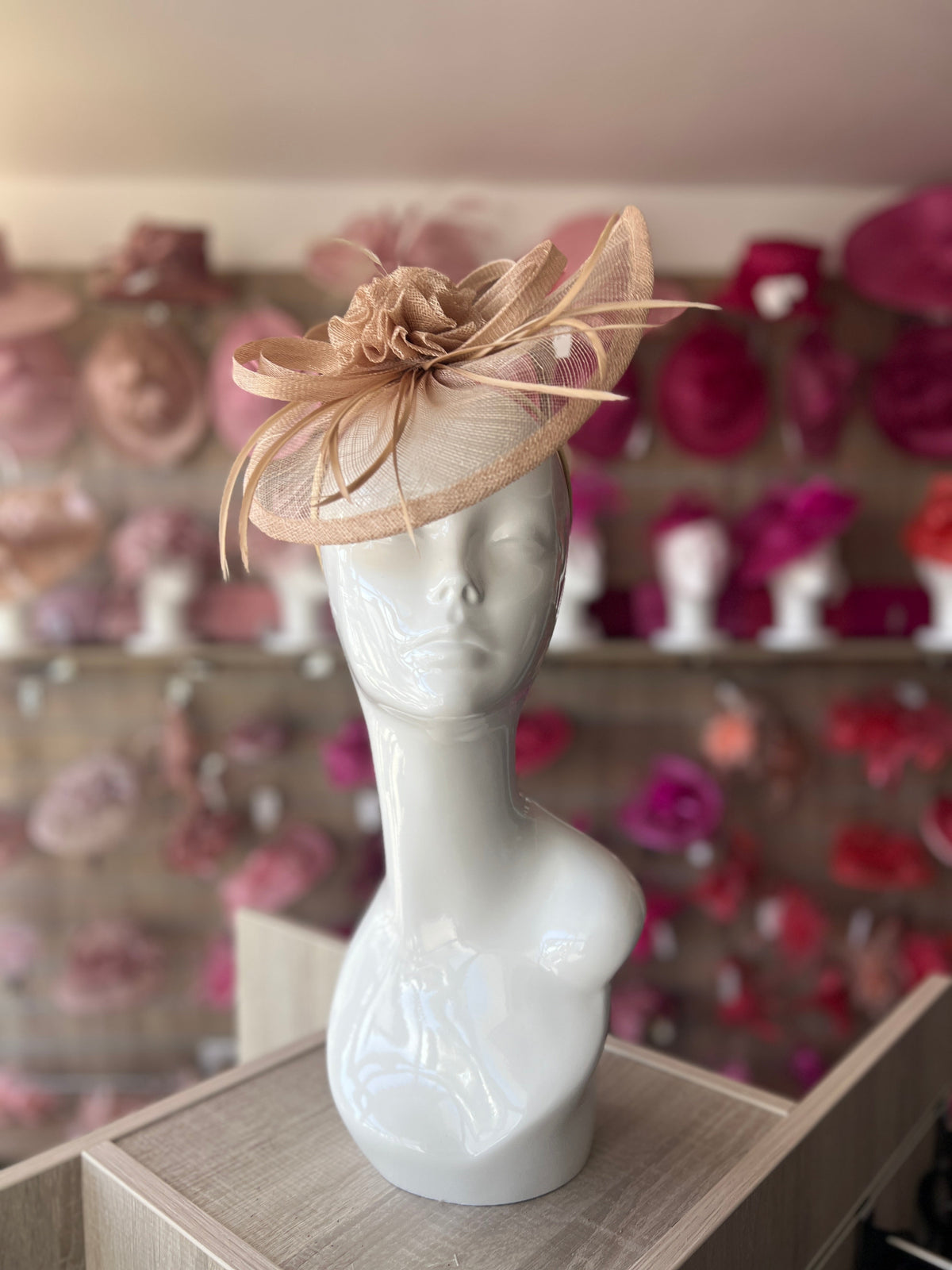 Crescent Design Half Disc Beige Fascinator-Fascinators Direct