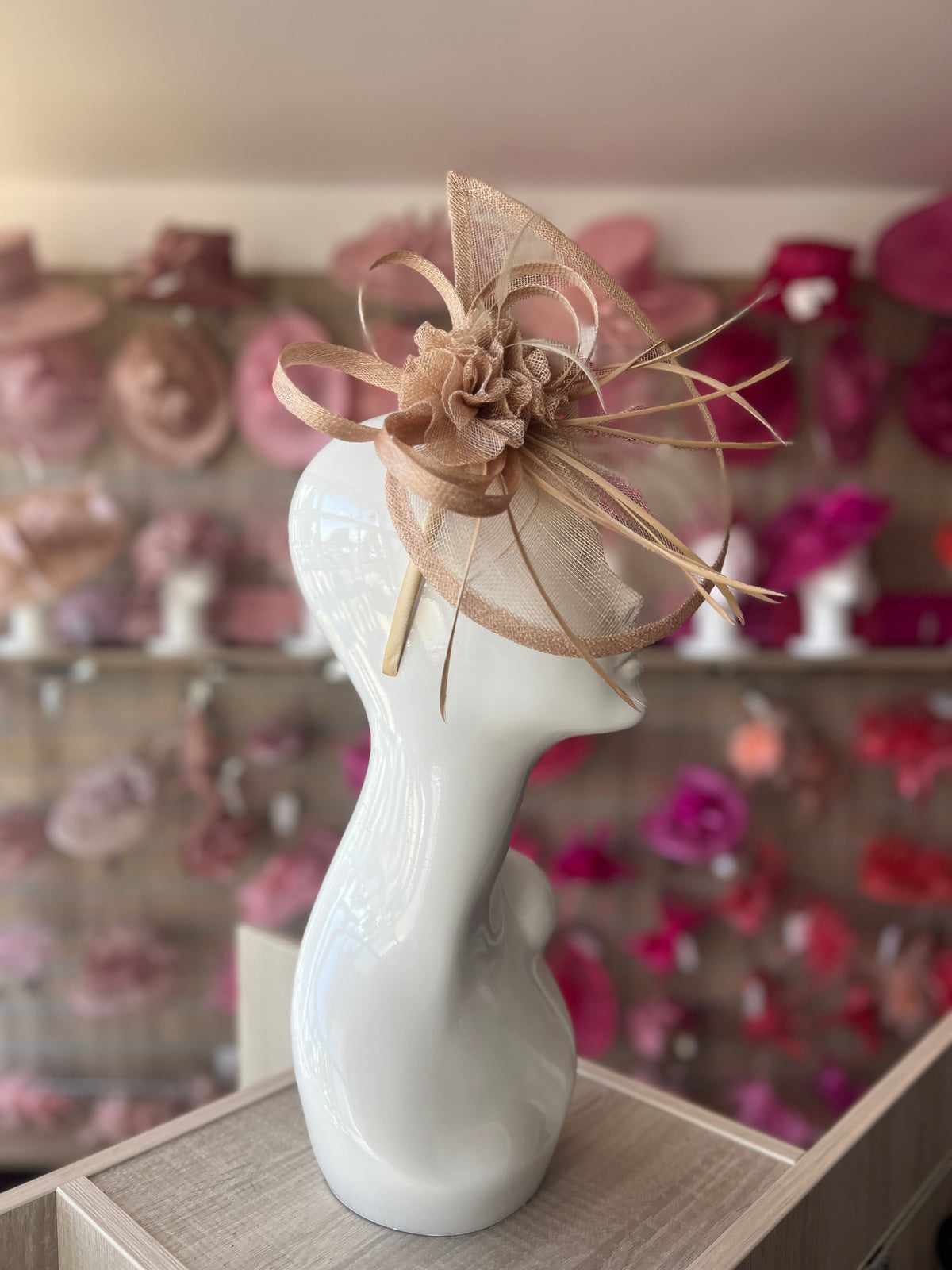 Crescent Design Half Disc Beige Fascinator-Fascinators Direct