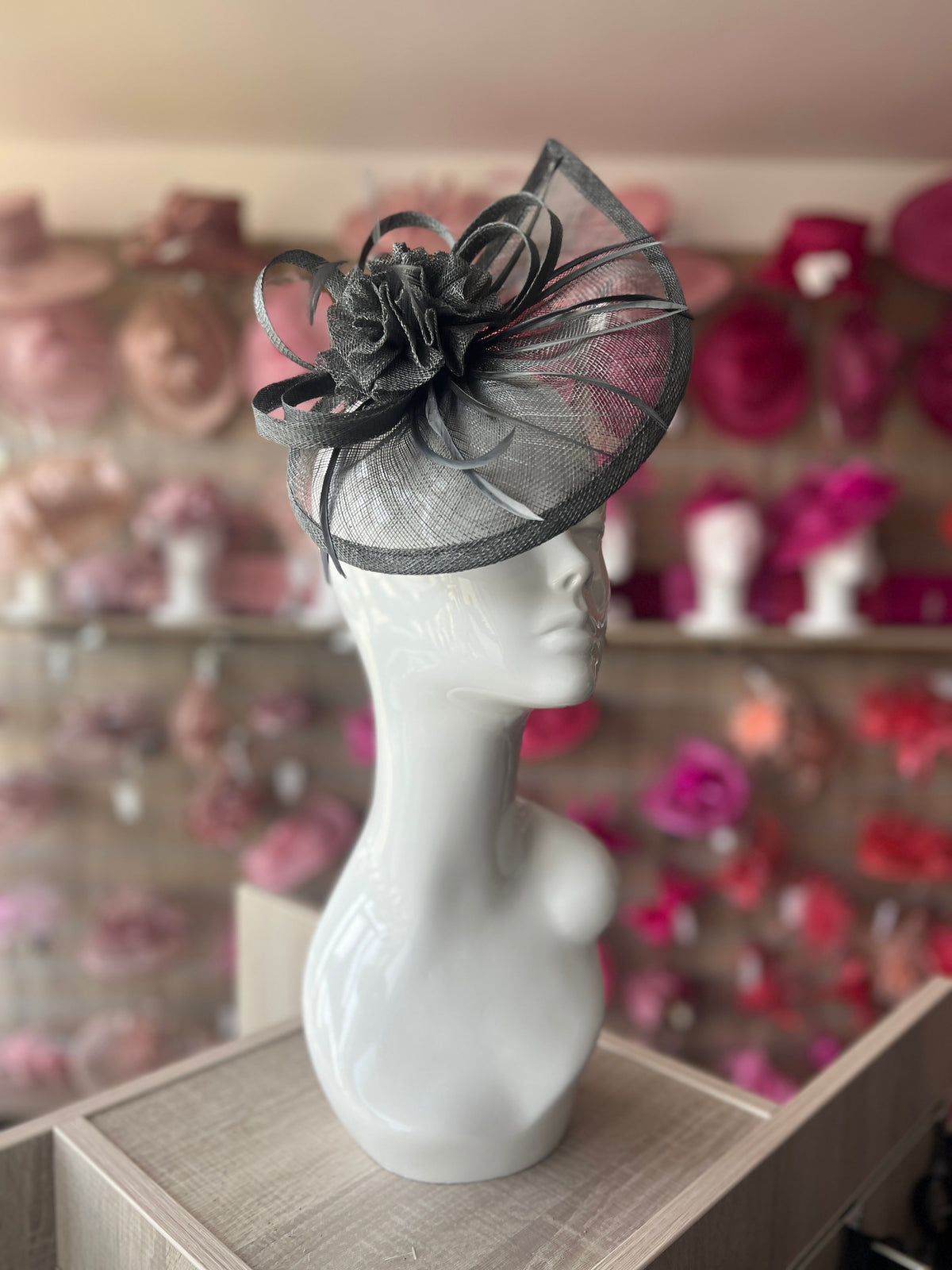 Crescent Design Half Disc Charcoal Grey Fascinator-Fascinators Direct