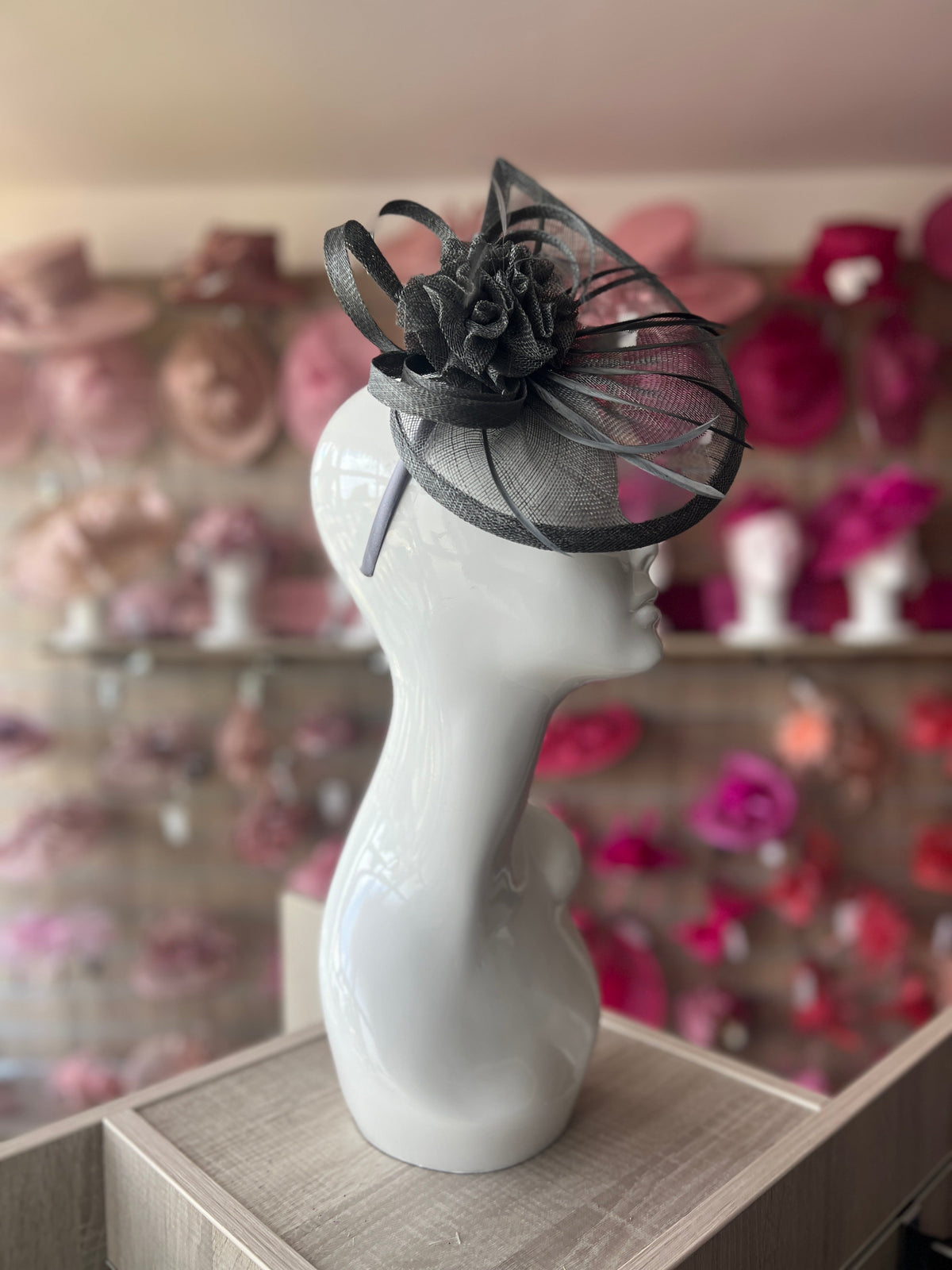 Crescent Design Half Disc Charcoal Grey Fascinator-Fascinators Direct
