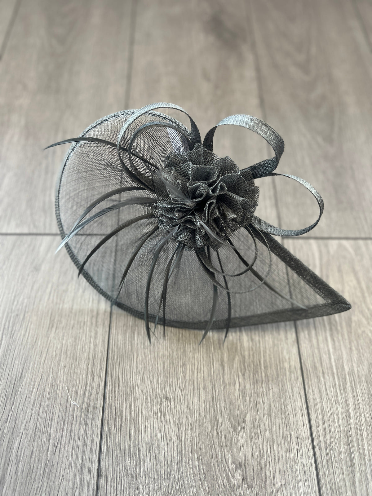 Crescent Design Half Disc Charcoal Grey Fascinator-Fascinators Direct