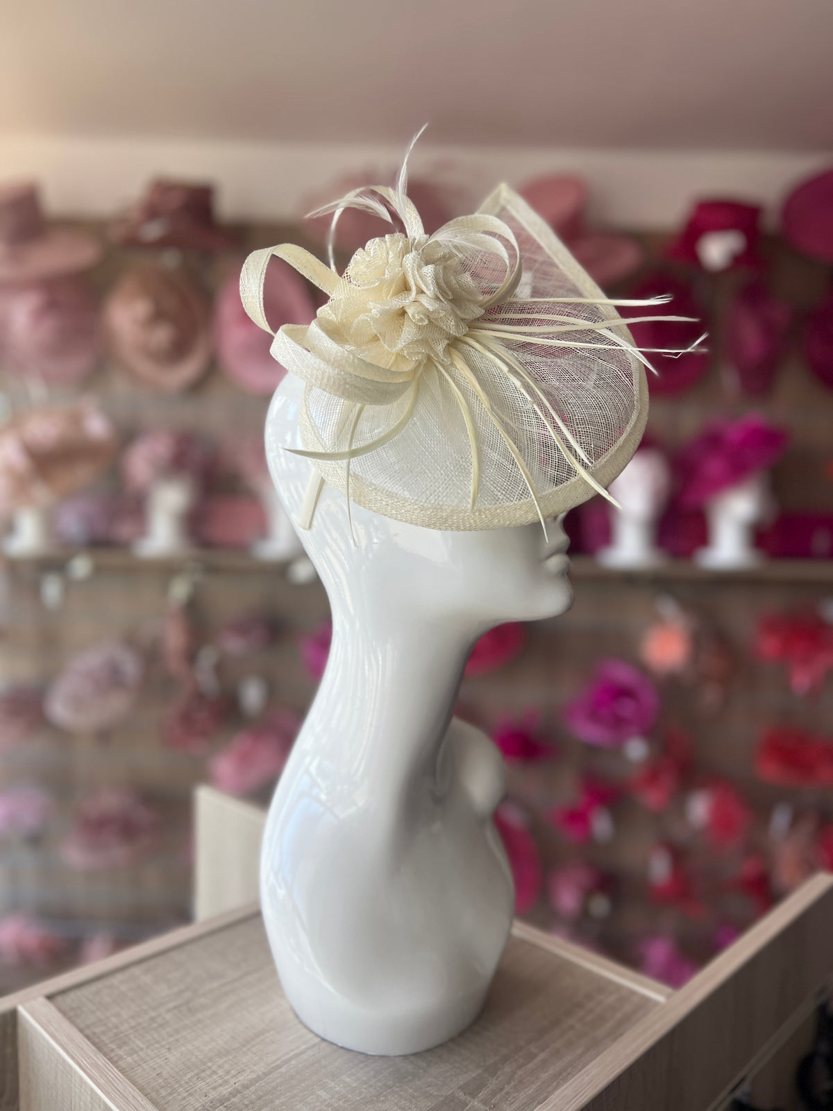 Crescent Design Half Disc Cream Wedding Fascinator-Fascinators Direct