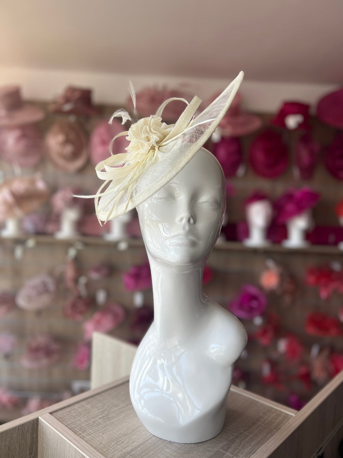 Crescent Design Half Disc Cream Wedding Fascinator-Fascinators Direct
