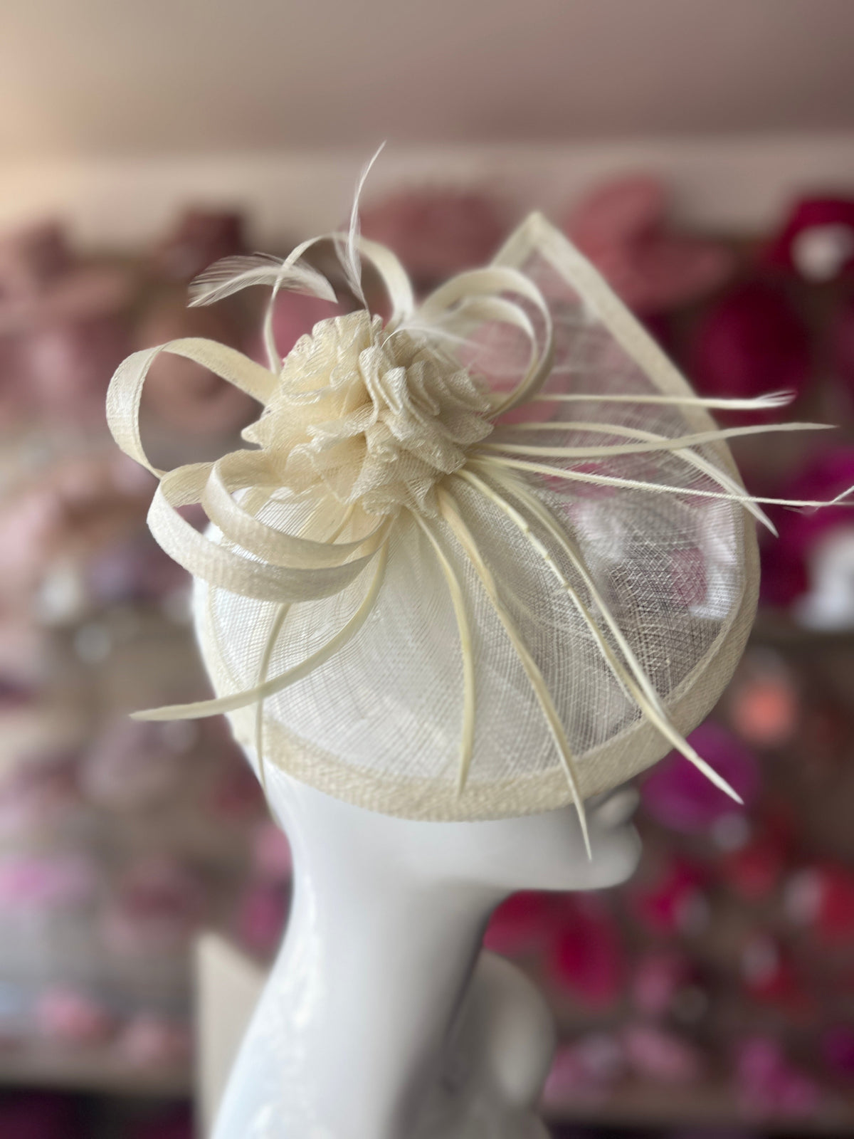 Crescent Design Half Disc Cream Wedding Fascinator-Fascinators Direct