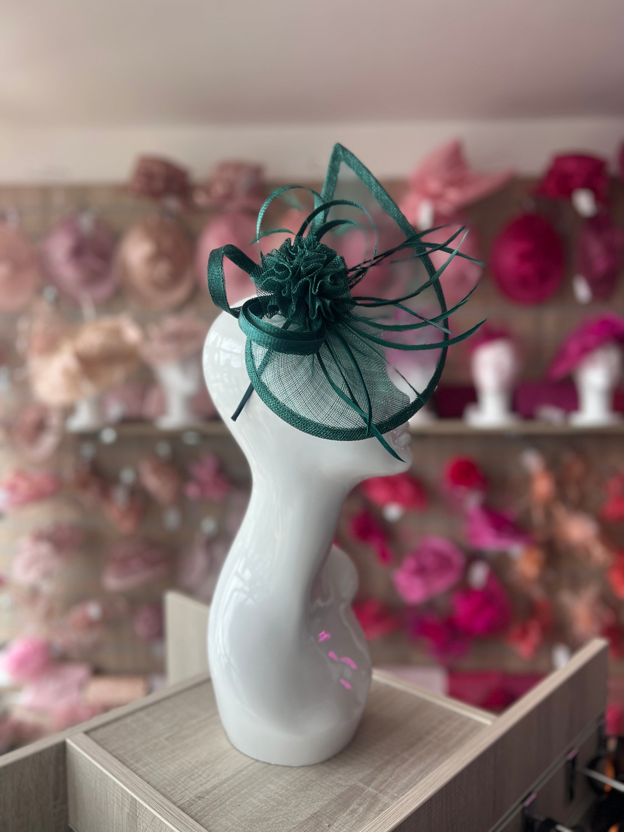 Crescent Design Half Disc Emerald Green Wedding Fascinator-Fascinators Direct