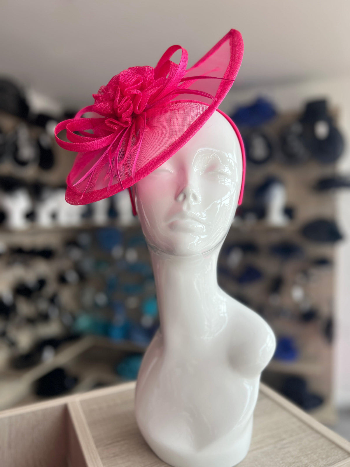 Crescent Design Half Disc Fuschia Pink Wedding Fascinator-Fascinators Direct
