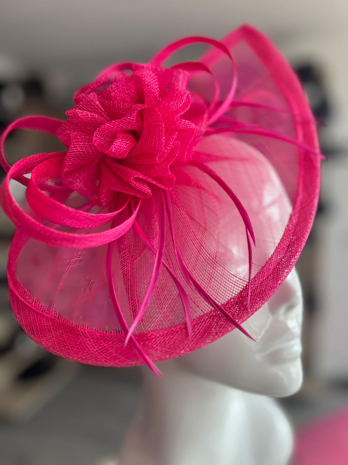 Crescent Design Half Disc Fuschia Pink Wedding Fascinator-Fascinators Direct