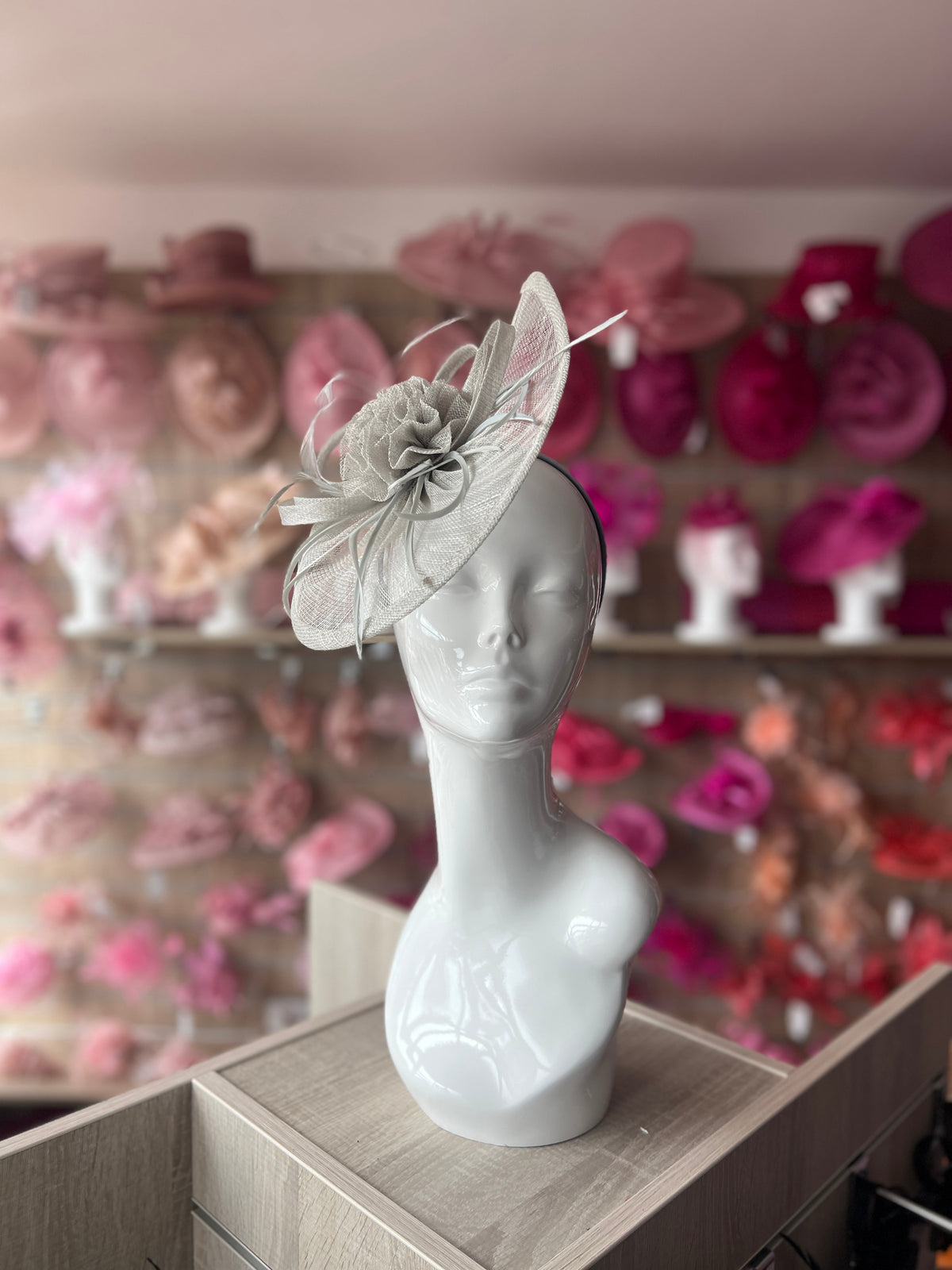 Crescent Design Half Disc Light Grey Wedding Fascinator-Fascinators Direct