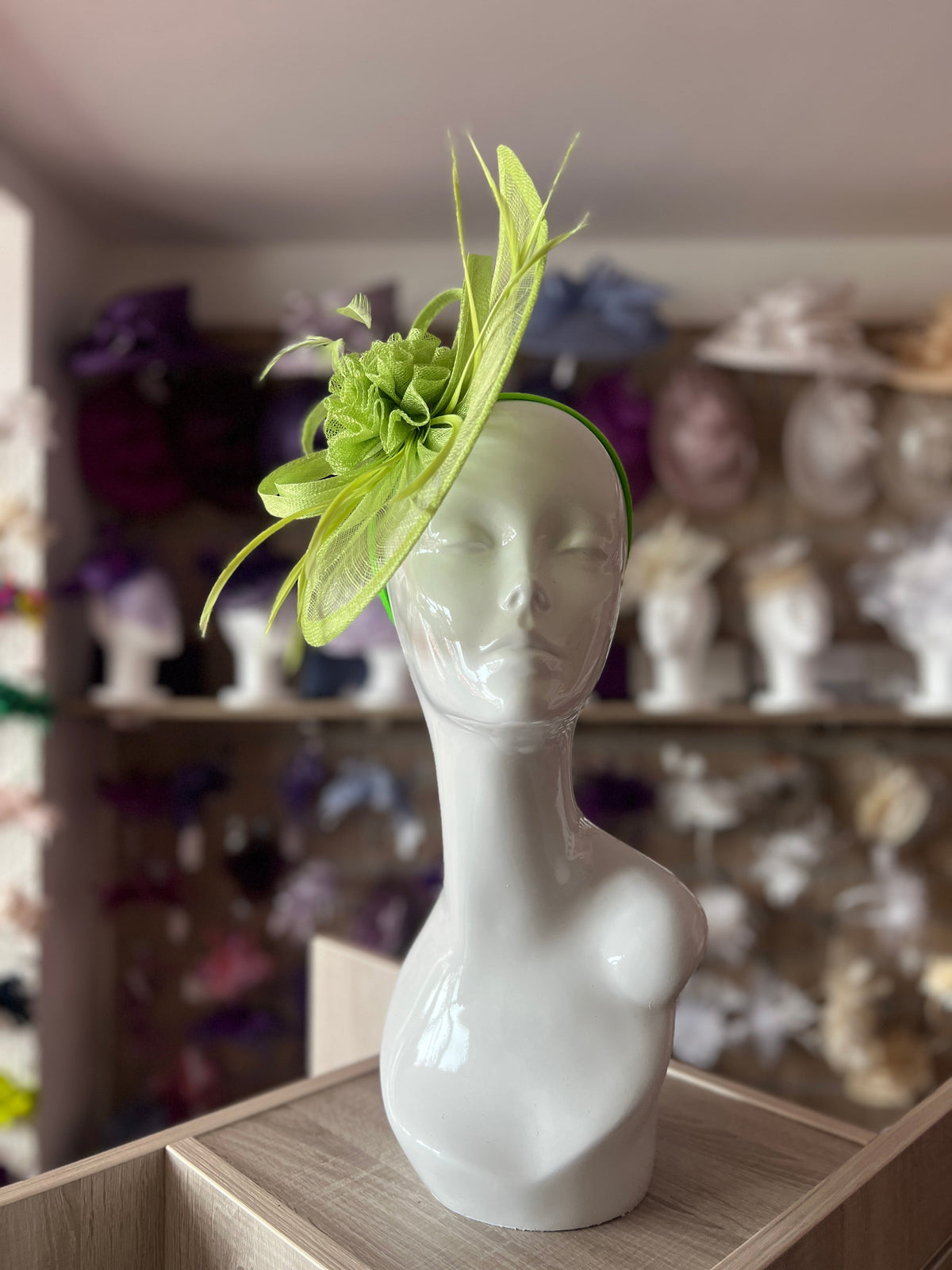 Crescent Design Half Disc Lime Green Fascinator-Fascinators Direct