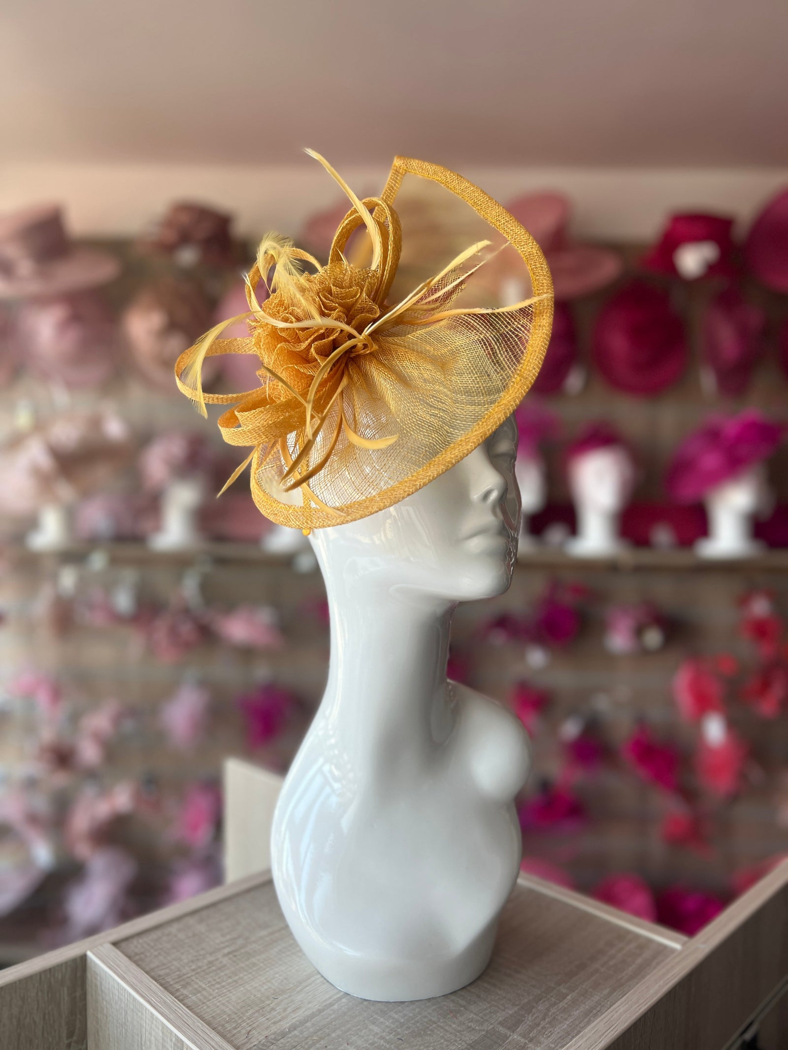 Crescent Design Half Disc Mustard Fascinator-Fascinators Direct