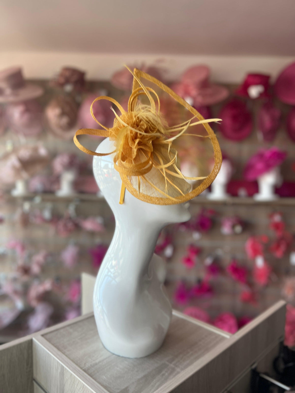 Crescent Design Half Disc Mustard Fascinator-Fascinators Direct