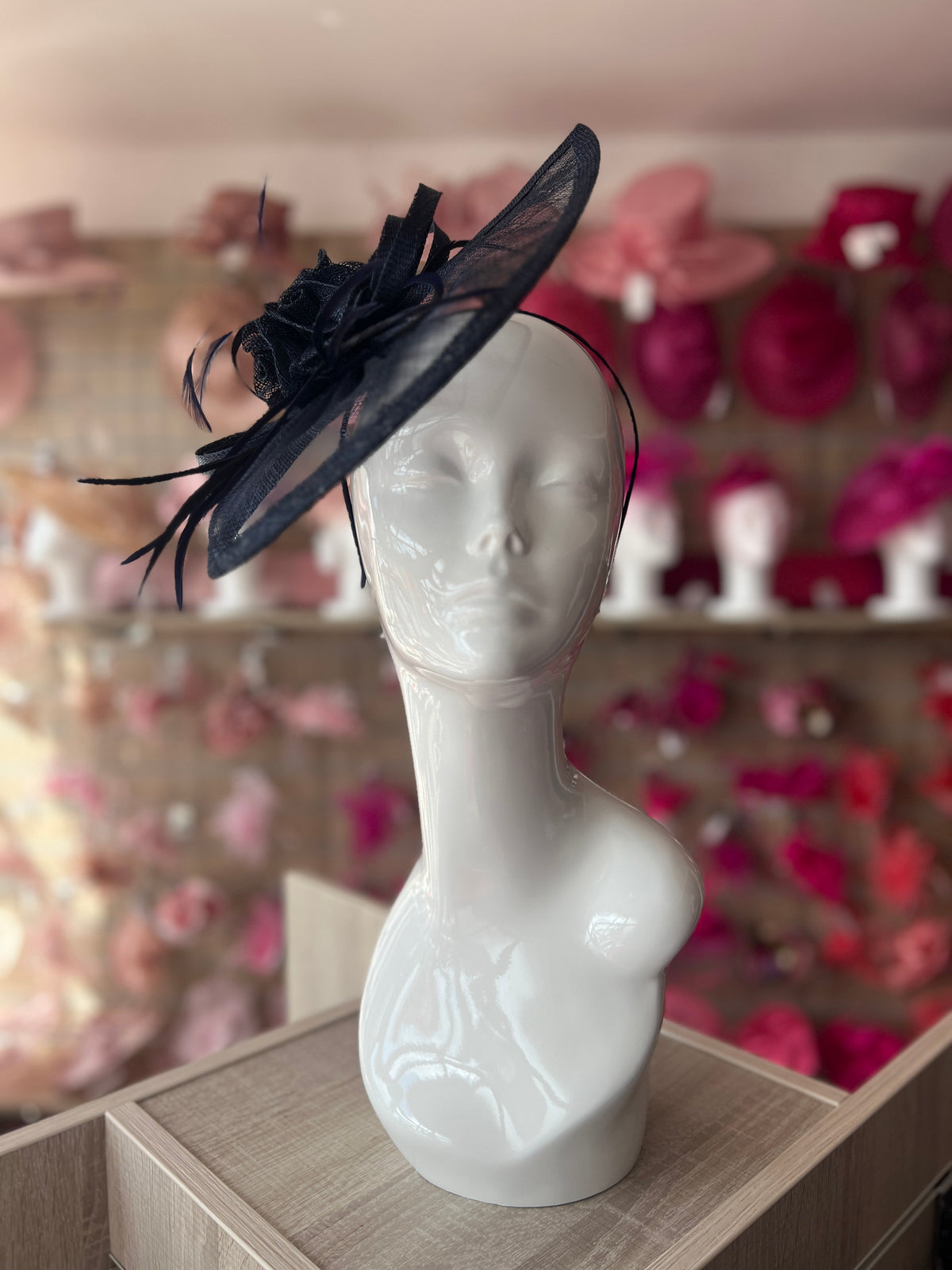 Crescent Design Half Disc Navy Blue Fascinator-Fascinators Direct