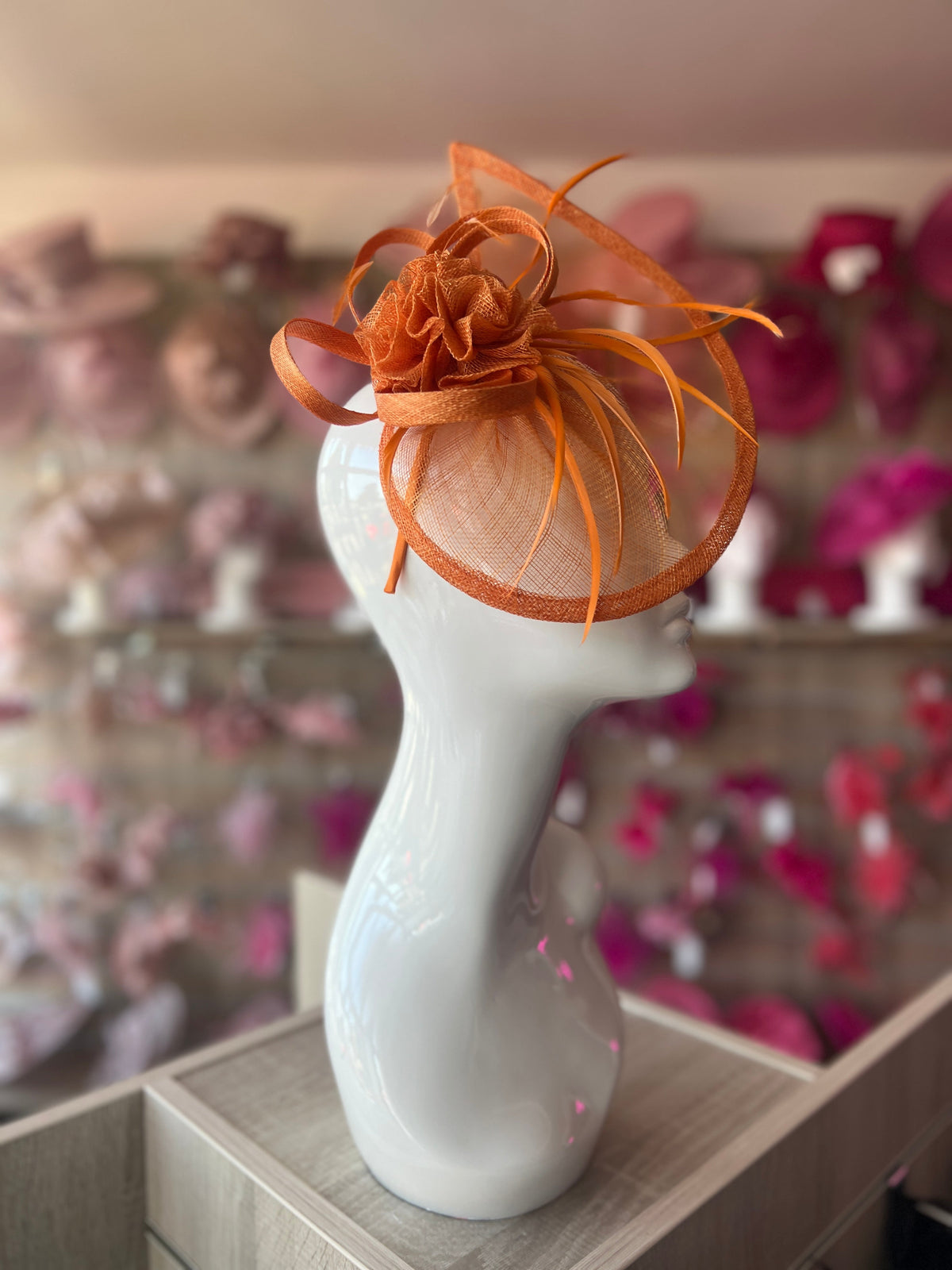 Crescent Design Half Disc Orange Wedding Fascinator-Fascinators Direct