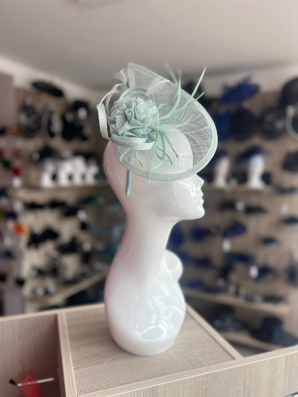 Crescent Design Half Disc Pale Blue Wedding Fascinator-Fascinators Direct