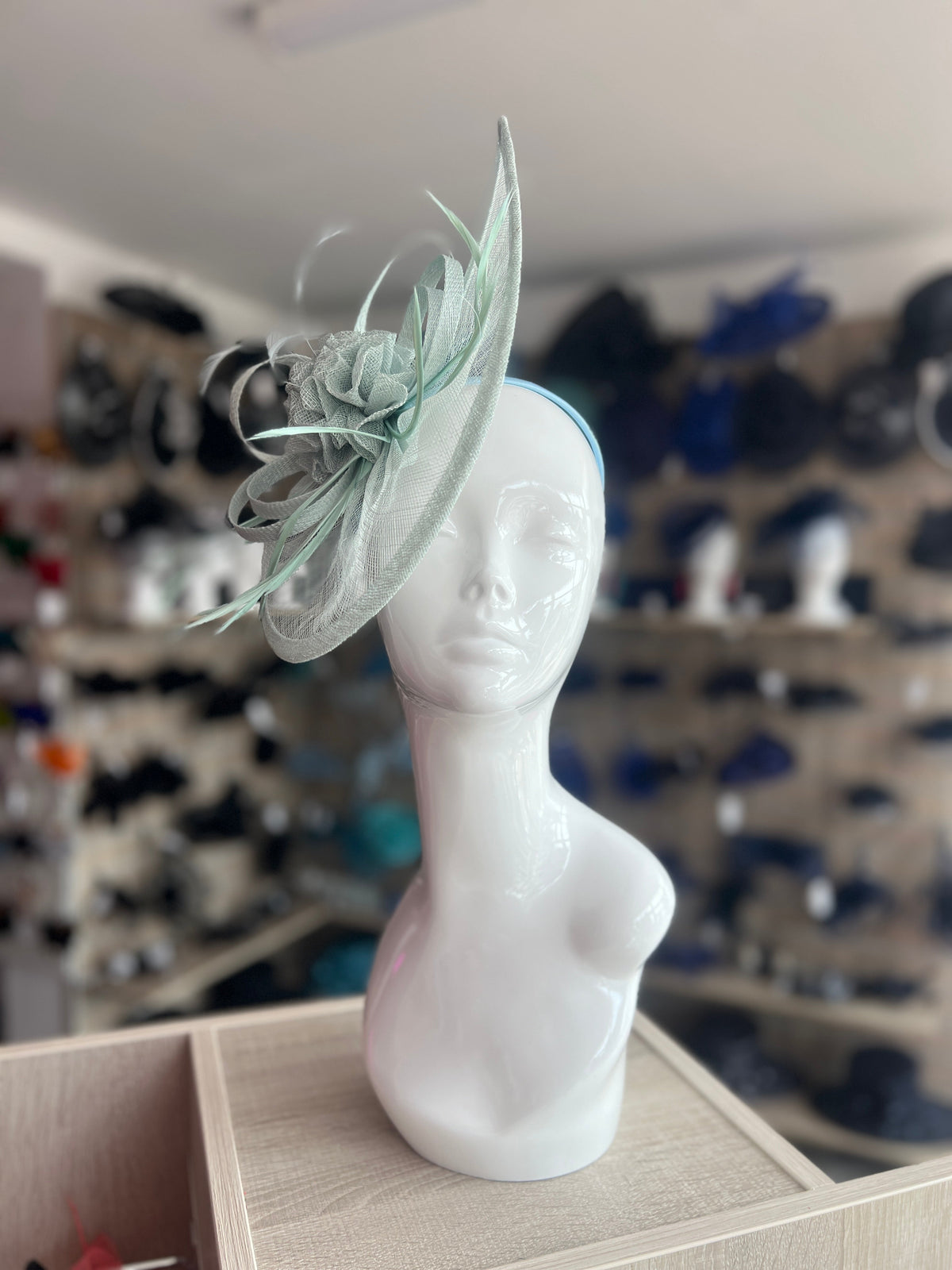 Crescent Design Half Disc Pale Blue Wedding Fascinator-Fascinators Direct
