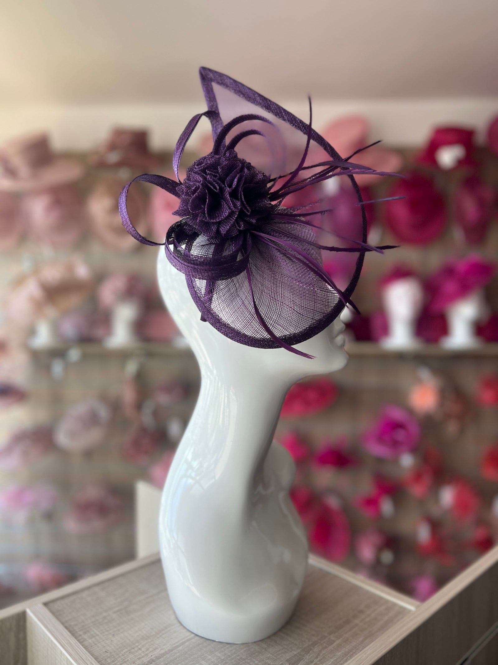 Crescent Design Half Disc Purple Wedding Fascinator-Fascinators Direct