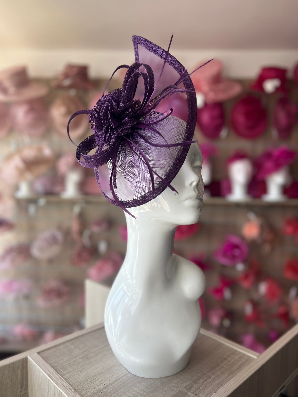 Crescent Design Half Disc Purple Wedding Fascinator-Fascinators Direct