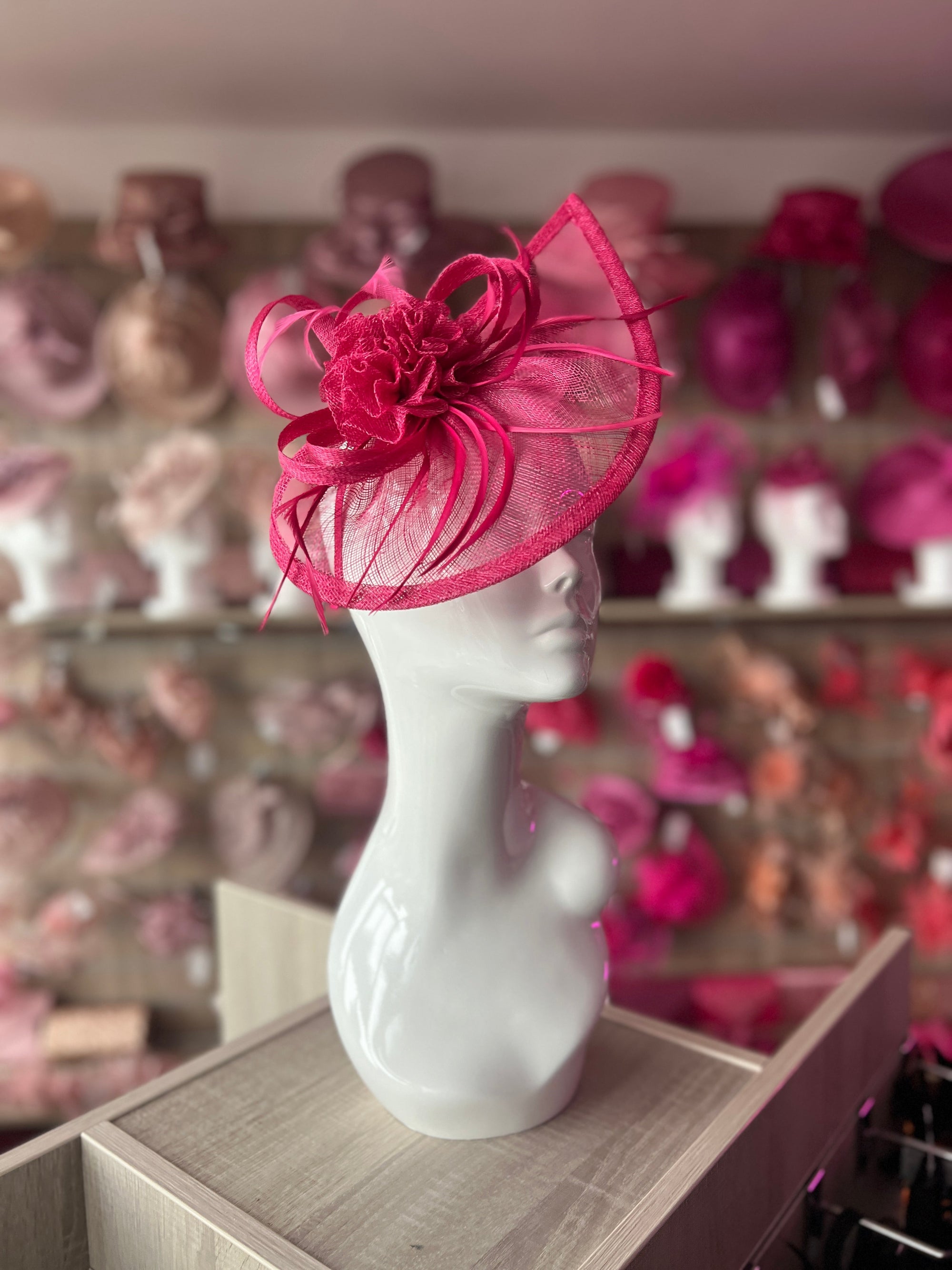 Crescent Design Half Disc Raspberry Pink Fascinator-Fascinators Direct