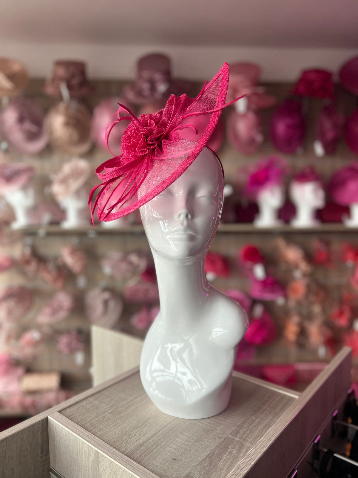 Crescent Design Half Disc Raspberry Pink Fascinator-Fascinators Direct
