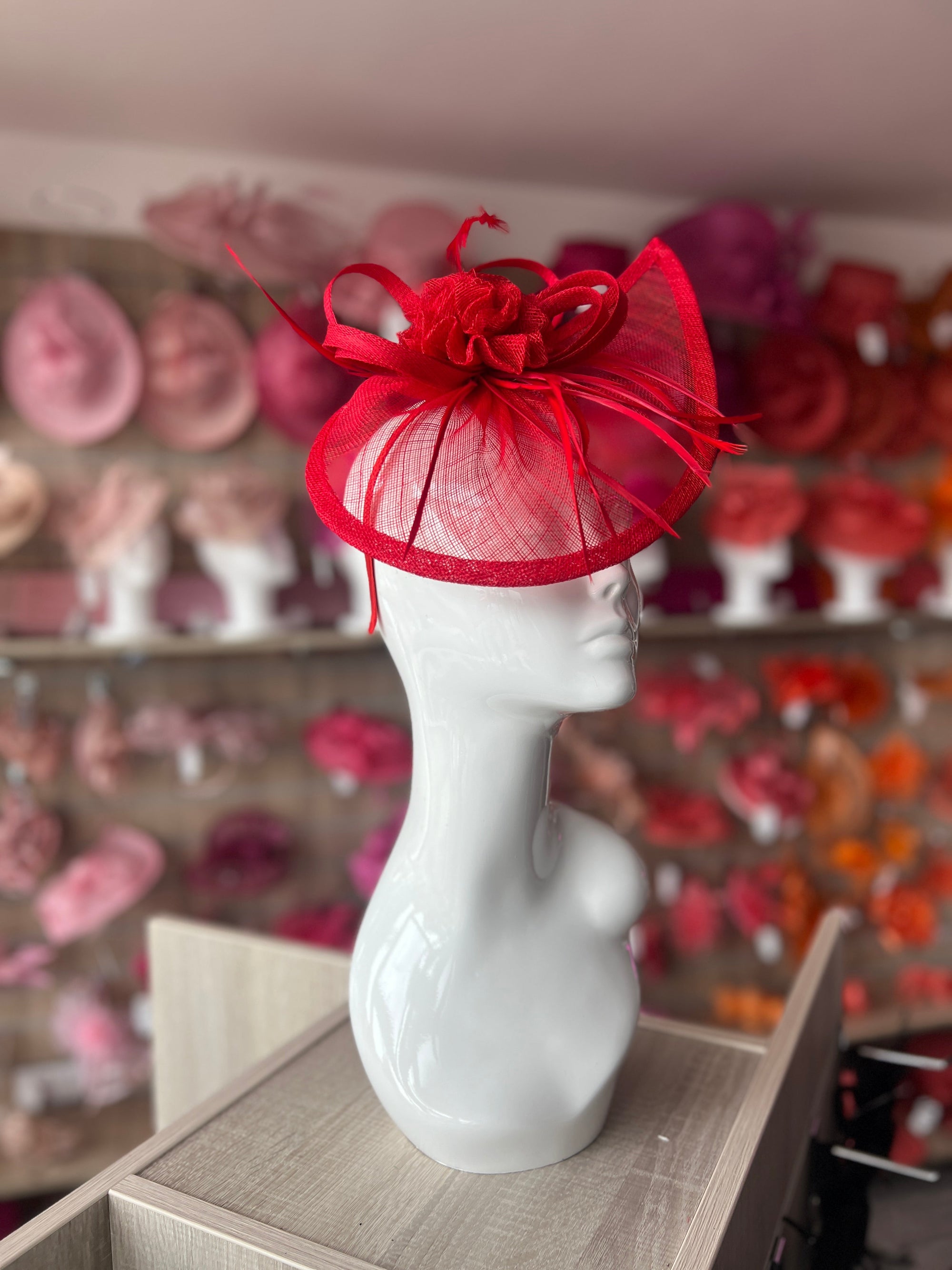 Crescent Design Half Disc Red Wedding Fascinator-Fascinators Direct