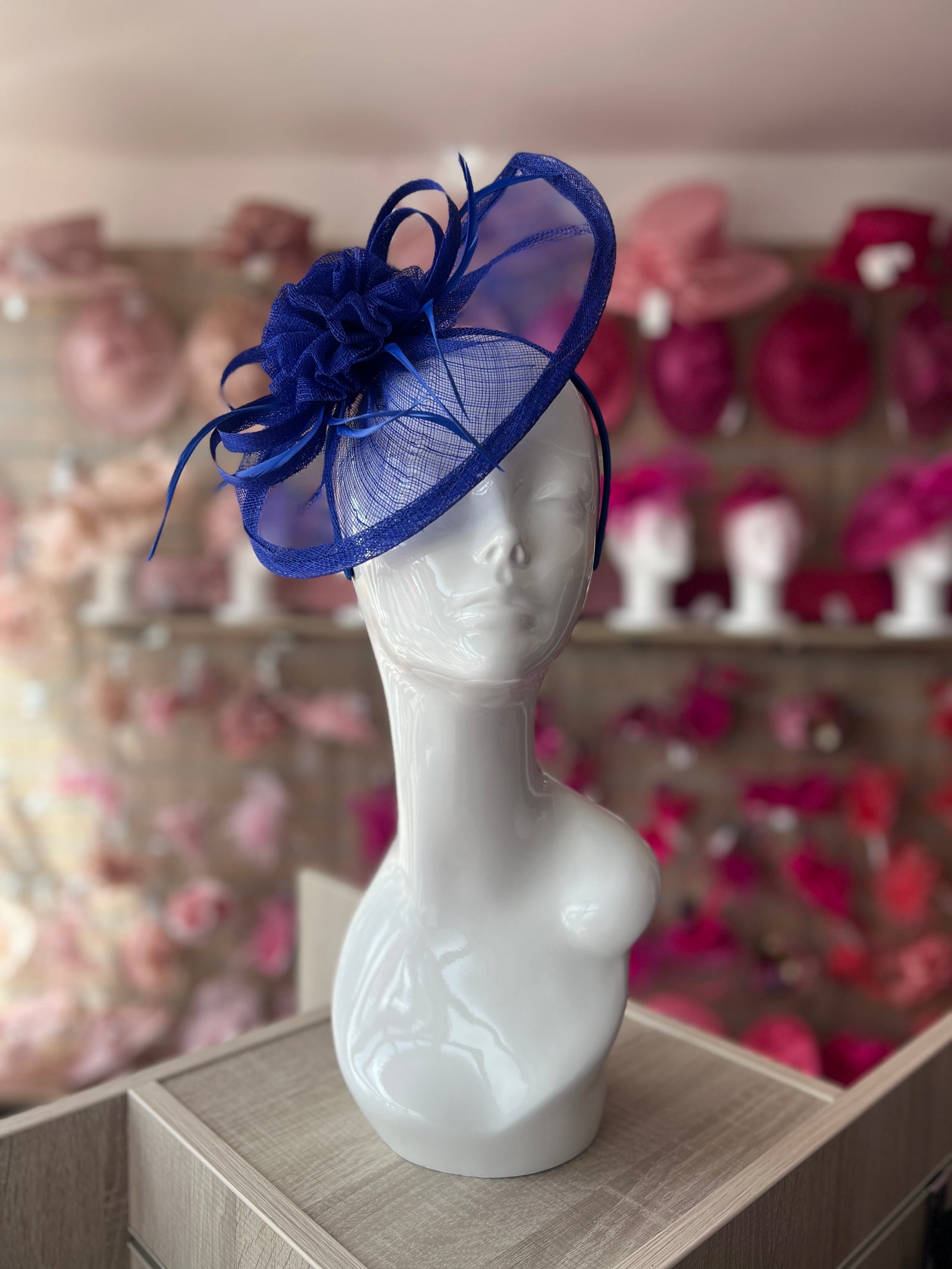 Crescent Design Half Disc Royal Blue Wedding Fascinator-Fascinators Direct
