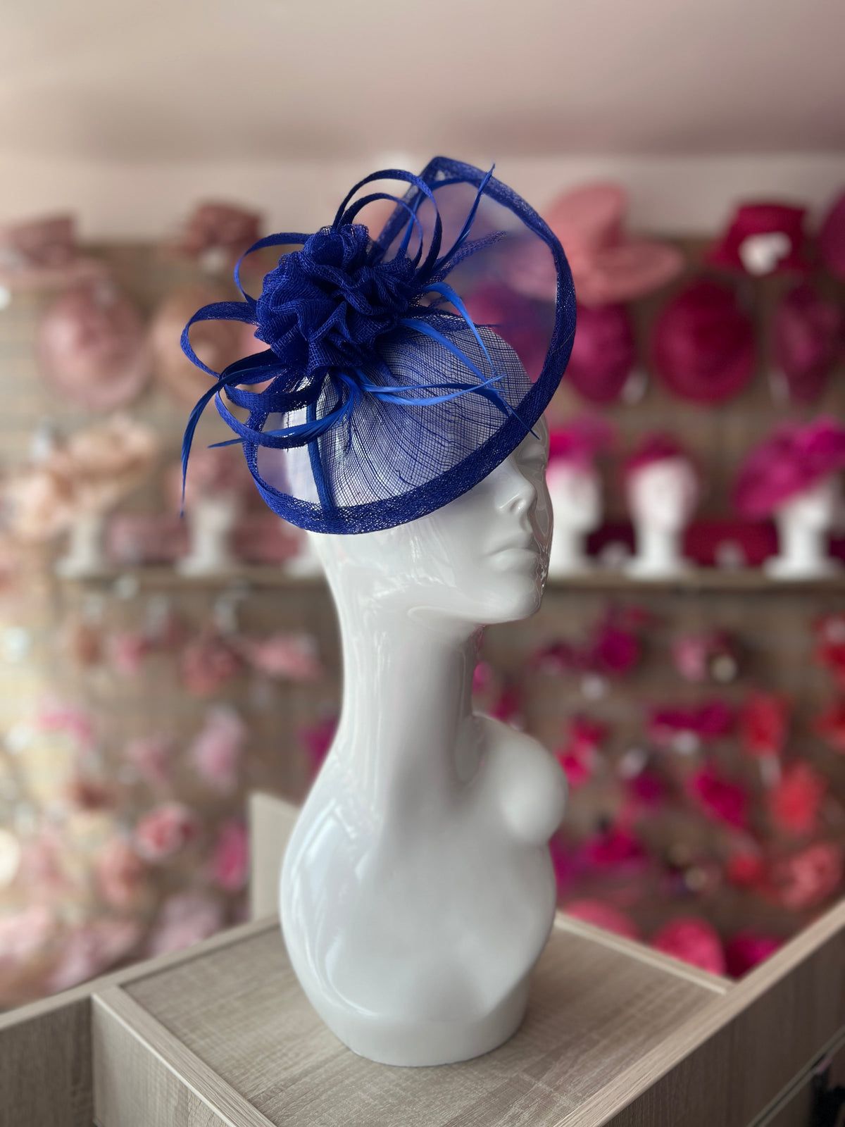 Crescent Design Half Disc Royal Blue Wedding Fascinator-Fascinators Direct