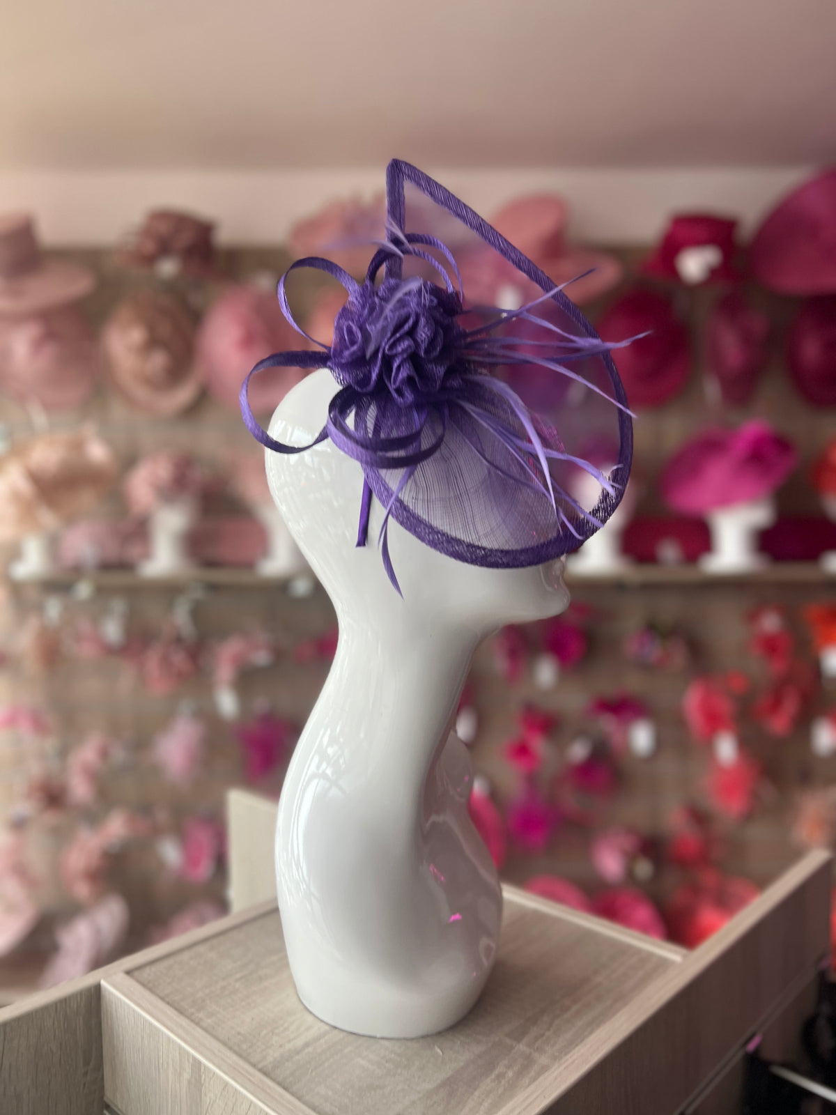 Crescent Design Half Disc Violet Fascinator-Fascinators Direct