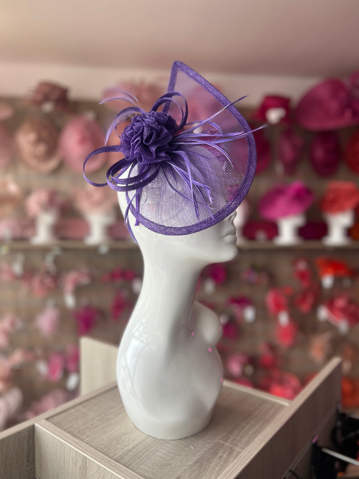 Crescent Design Half Disc Violet Fascinator-Fascinators Direct
