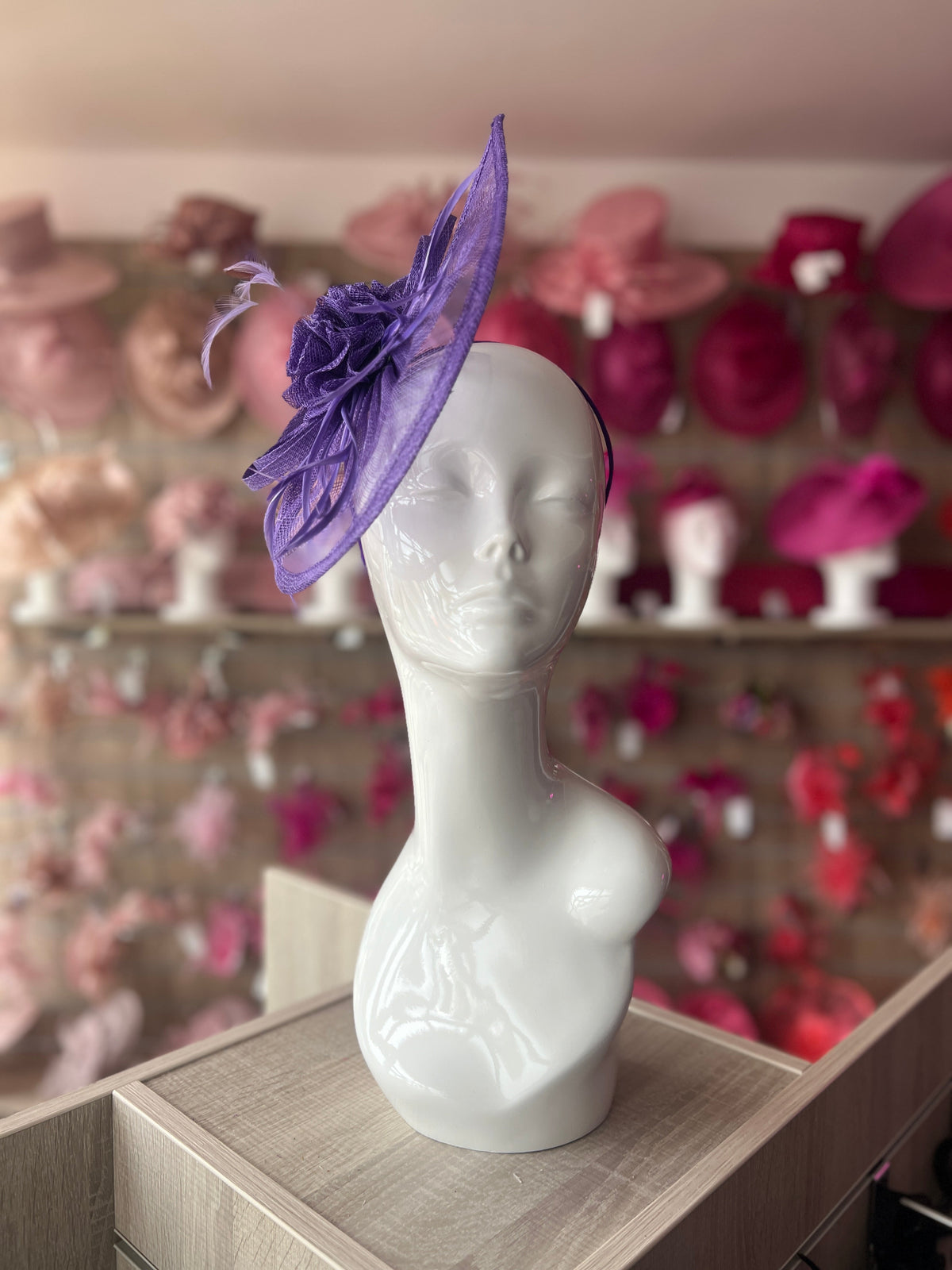 Crescent Design Half Disc Violet Fascinator-Fascinators Direct