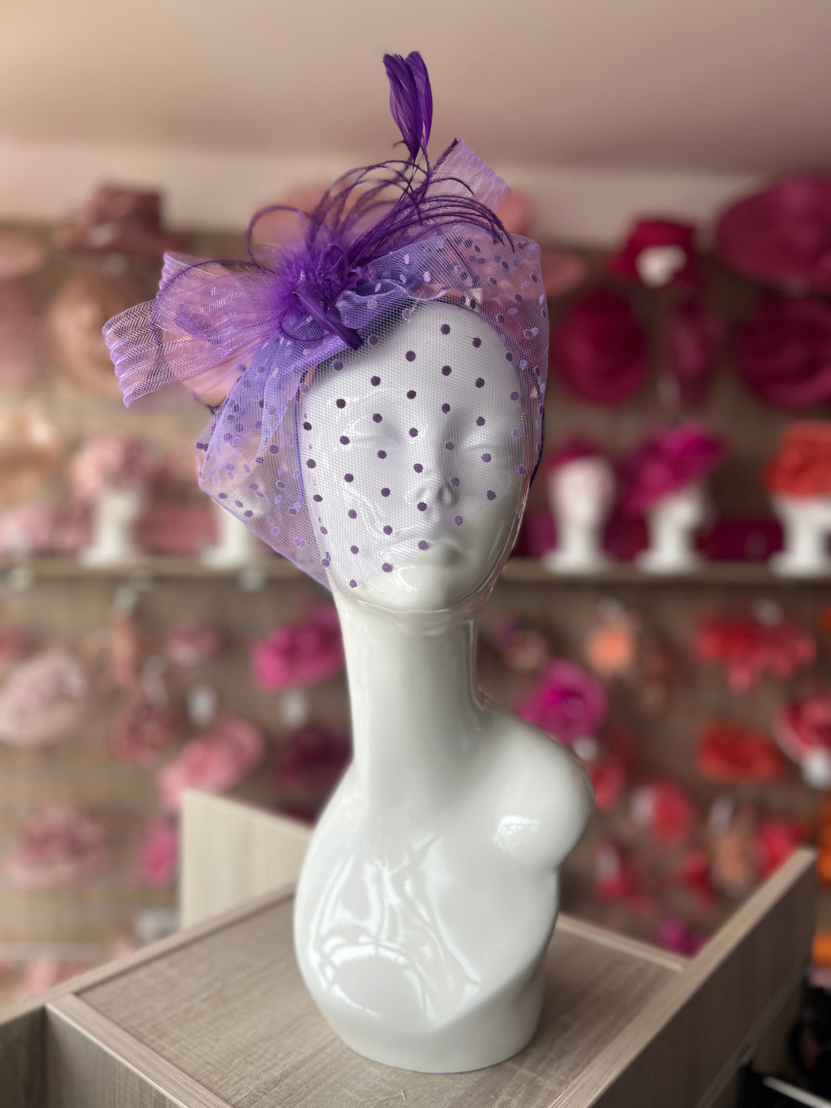 Crin Loops &amp; Feather Hairband Fascinator with Veil - Purple-Fascinators Direct