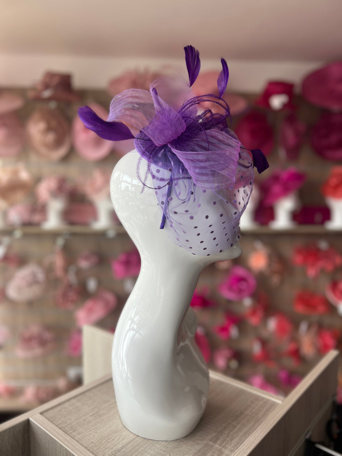 Crin Loops &amp; Feather Hairband Fascinator with Veil - Purple-Fascinators Direct