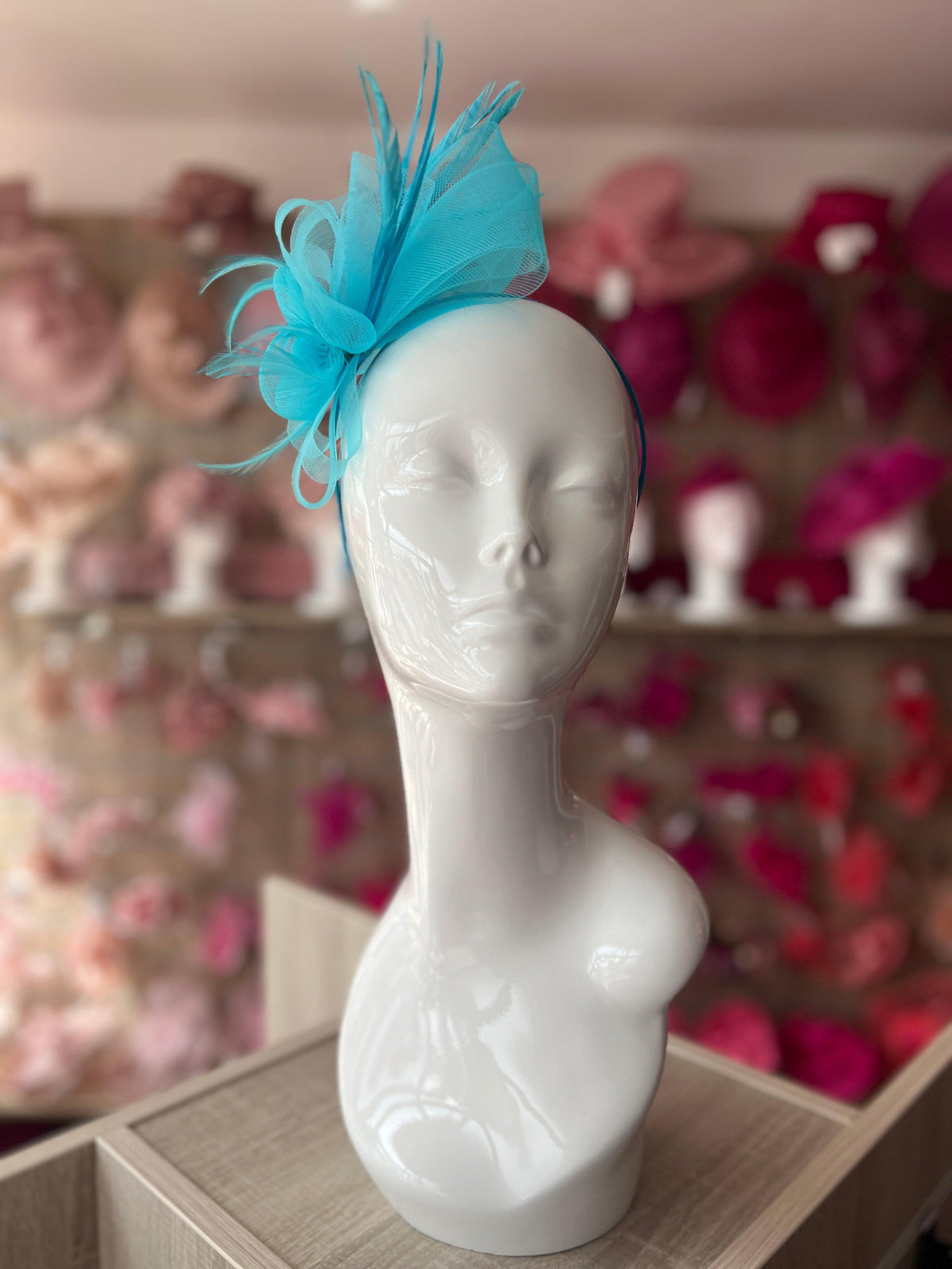 Crinoline Aqua Flower Fascinator Headband-Fascinators Direct