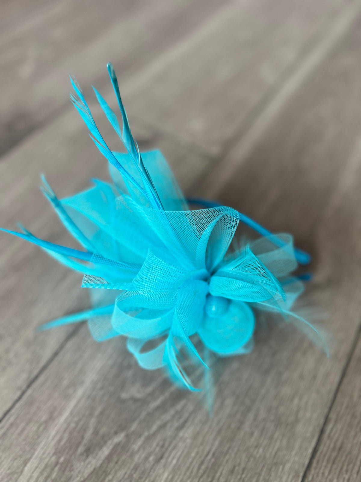 Crinoline Aqua Flower Fascinator Headband-Fascinators Direct