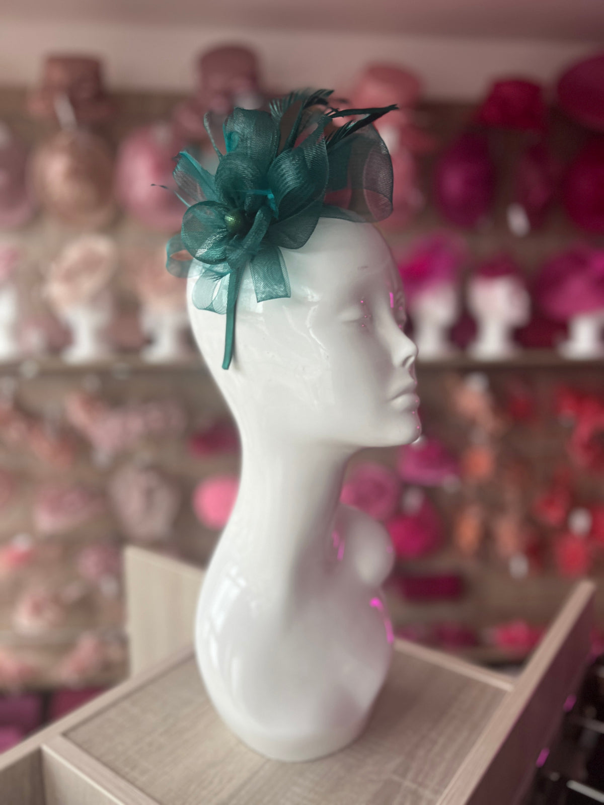 Crinoline Bottle Green Flower Fascinator Headband-Fascinators Direct