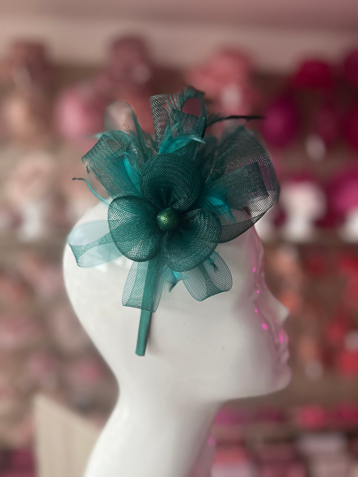 Crinoline Bottle Green Flower Fascinator Headband-Fascinators Direct