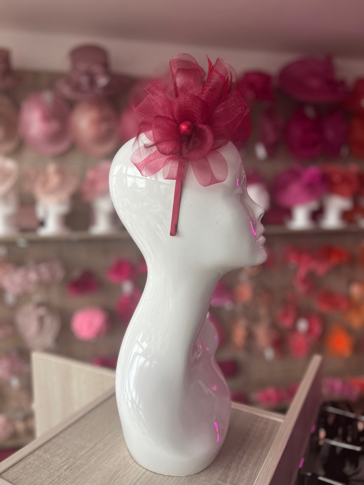 Crinoline Burgundy Flower Fascinator Headband-Fascinators Direct