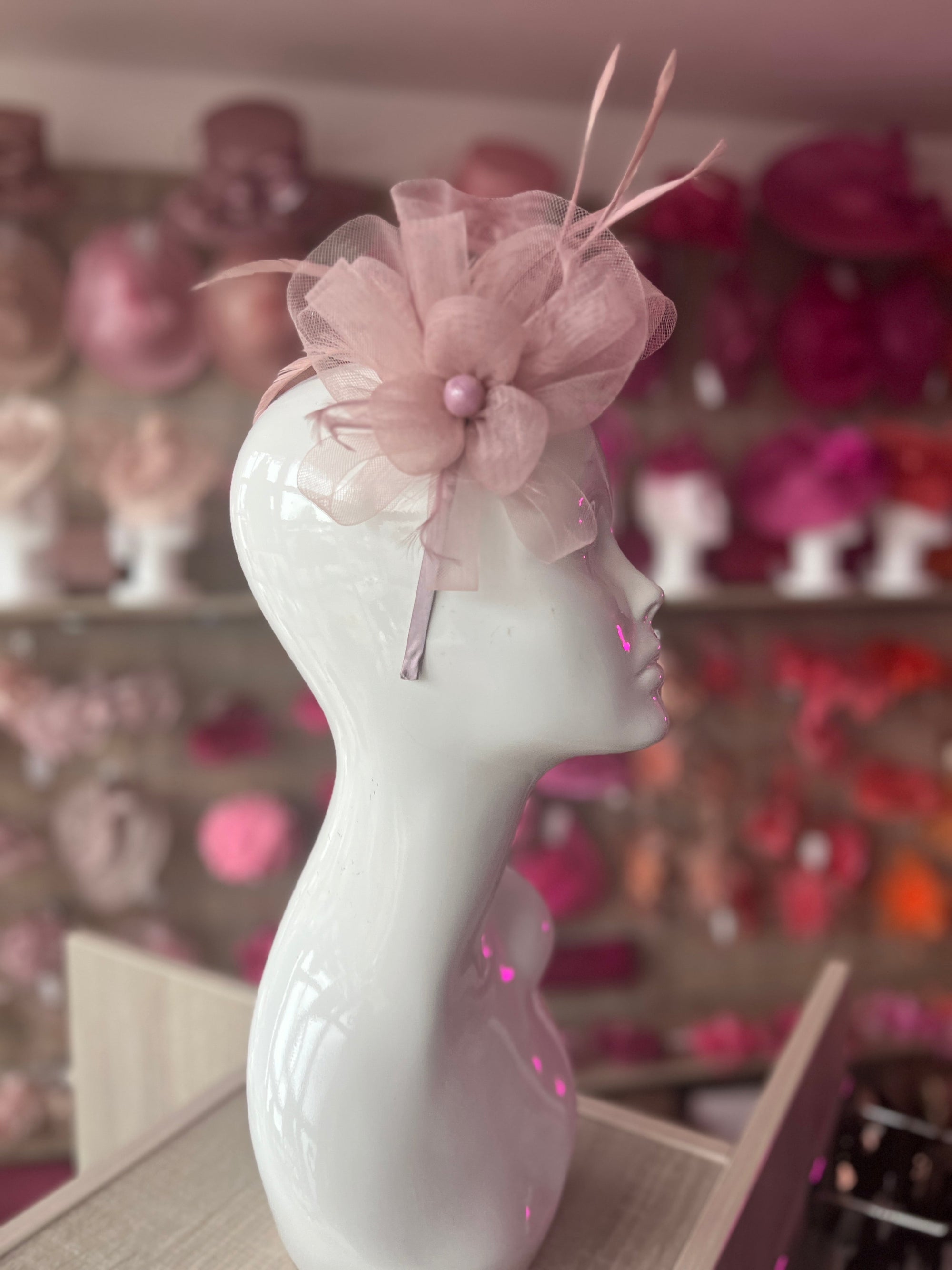 Crinoline Dusty Pink Flower Fascinator Headband-Fascinators Direct