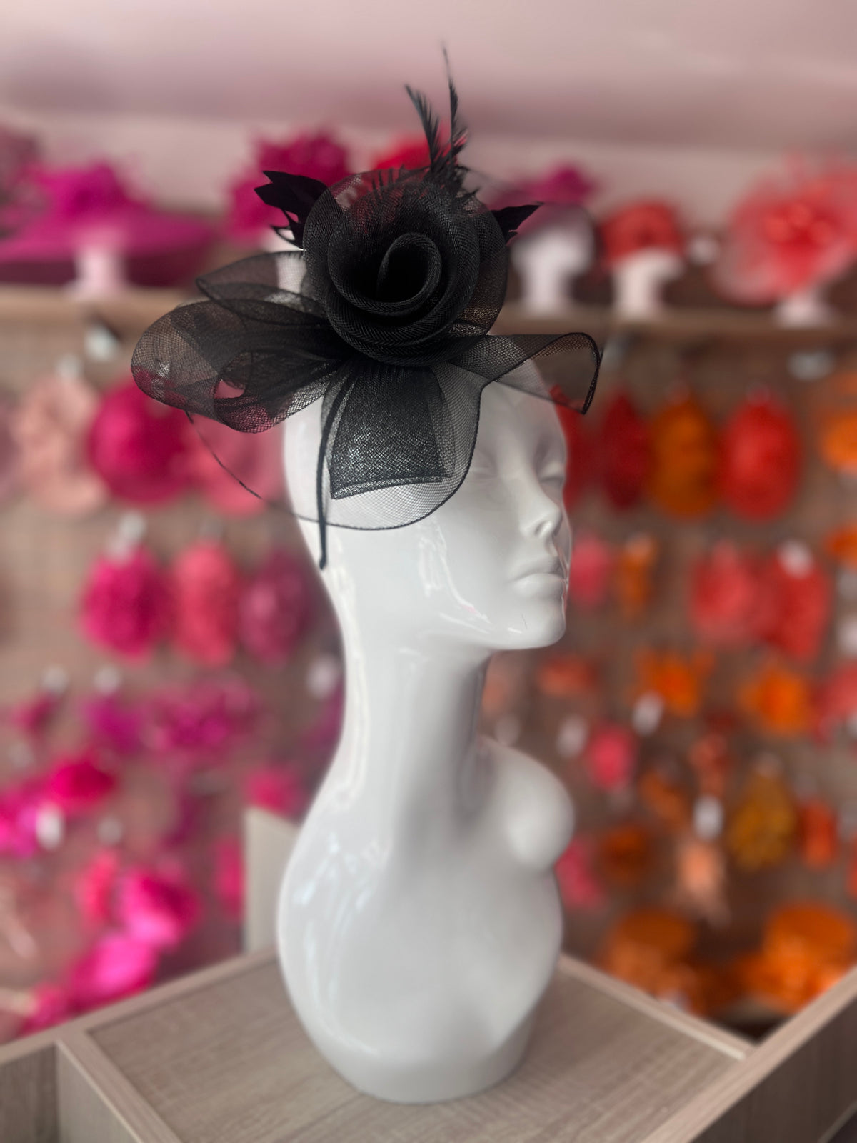Crinoline Feather Flower Fascinator-Black-Fascinators Direct