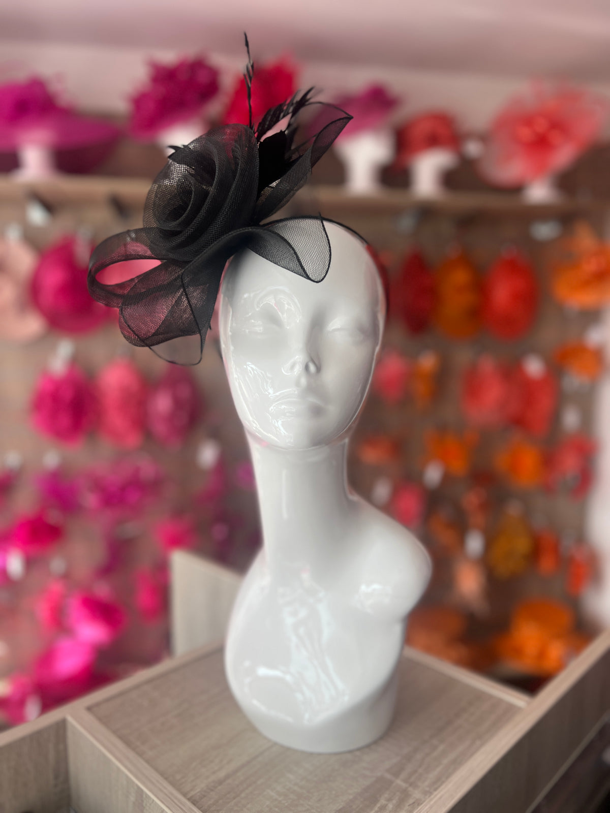 Crinoline Feather Flower Fascinator-Black-Fascinators Direct