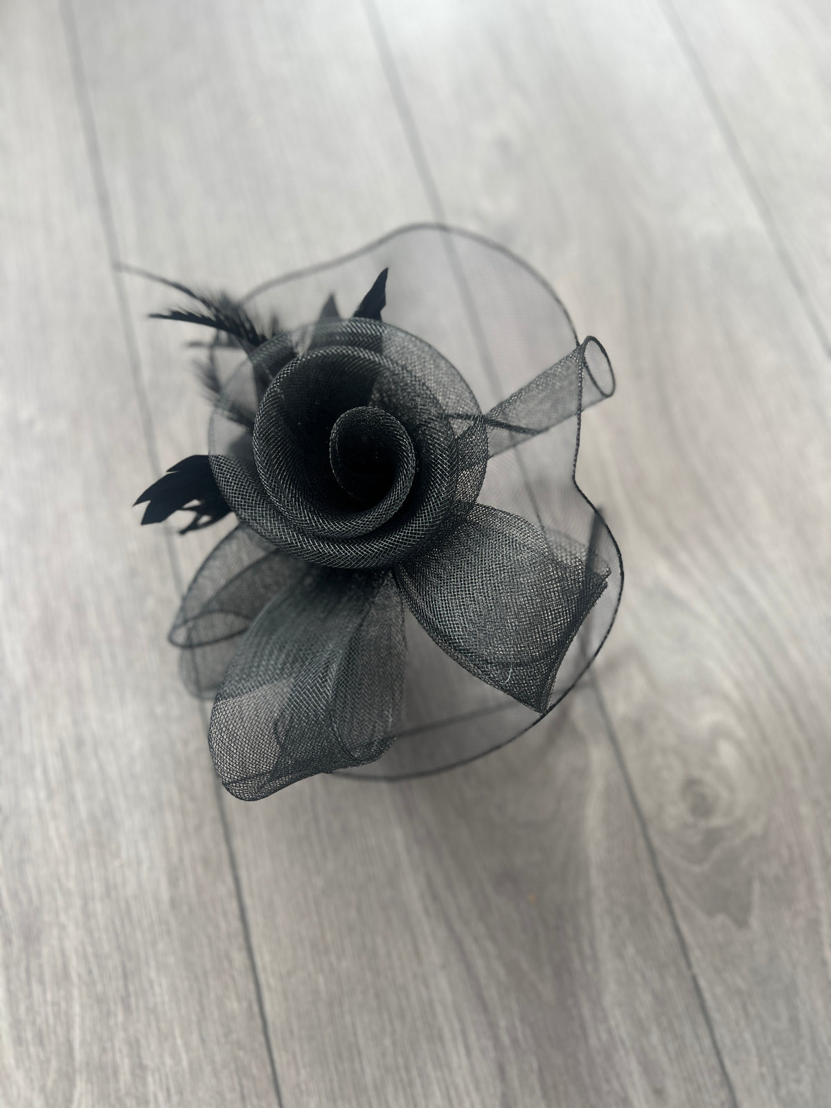 Crinoline Feather Flower Fascinator-Black-Fascinators Direct