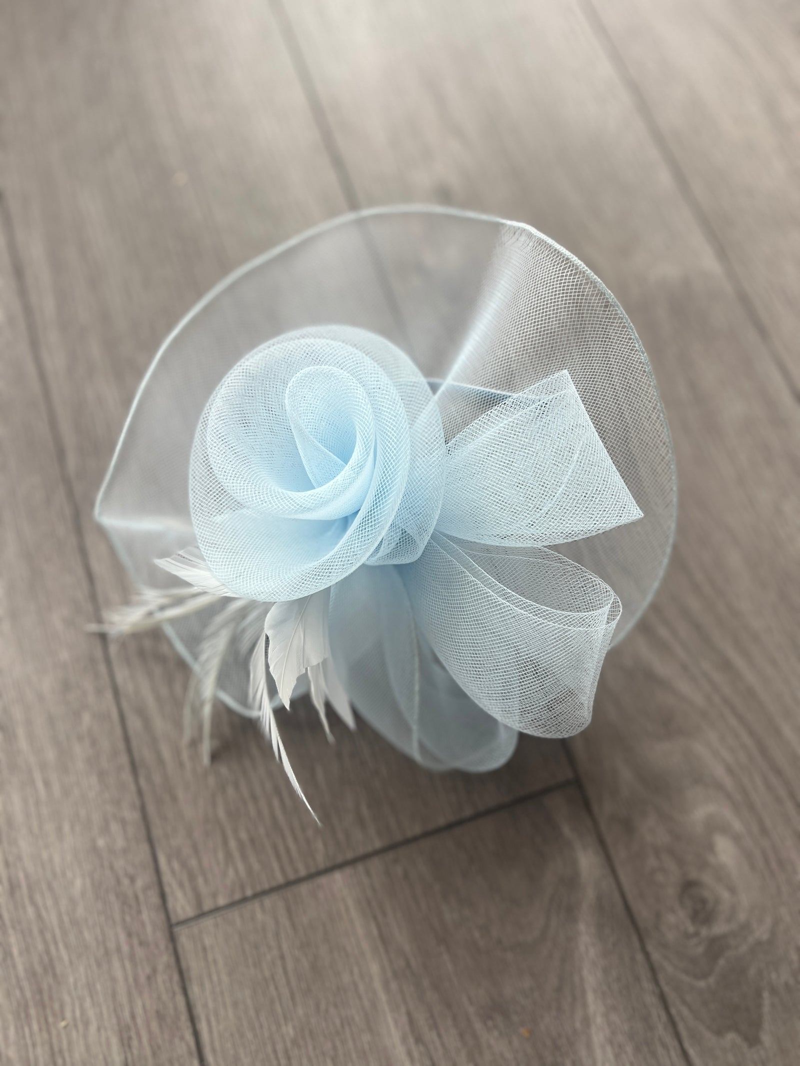 Crinoline Feather Flower Fascinator-Pale Blue-Fascinators Direct