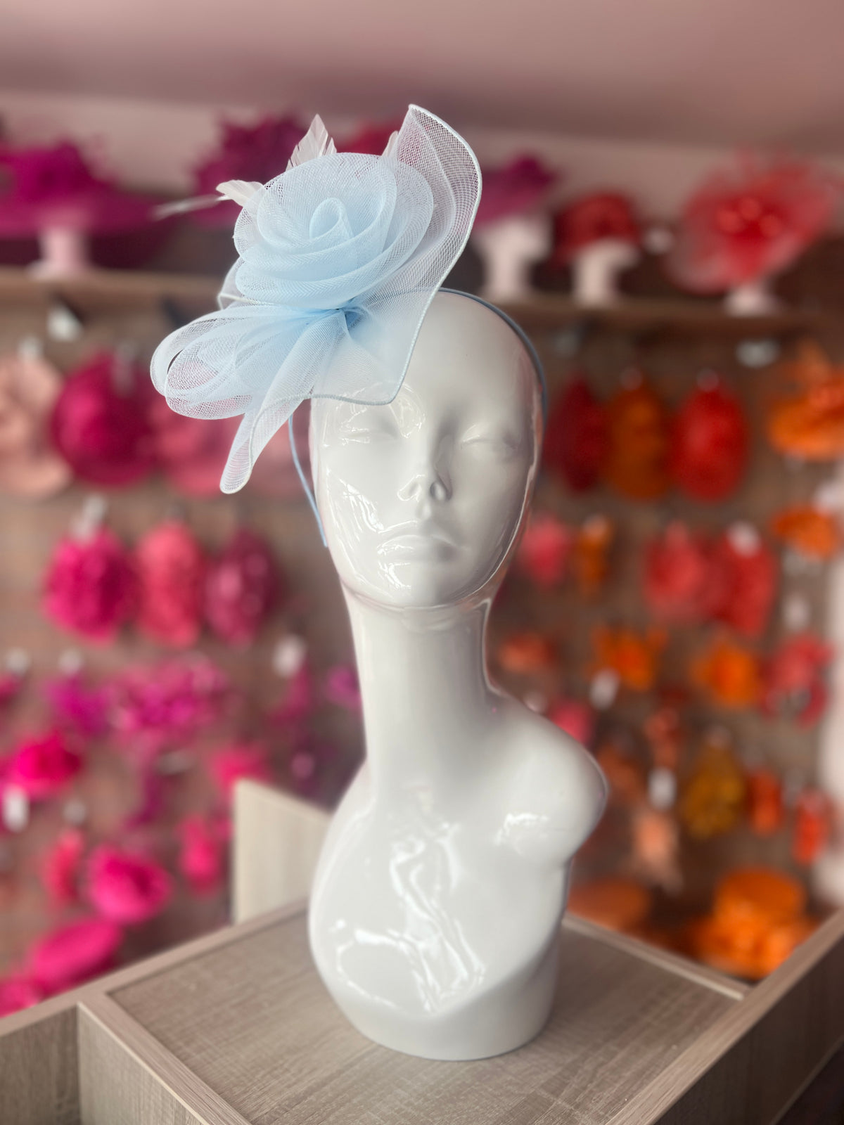 Crinoline Feather Flower Fascinator-Pale Blue-Fascinators Direct
