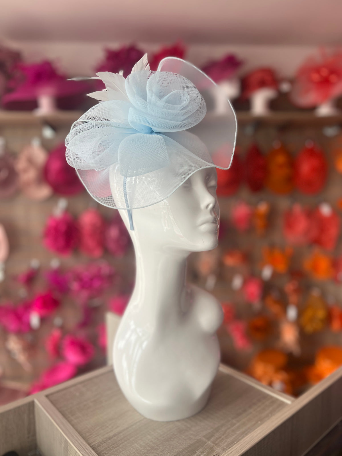 Crinoline Feather Flower Fascinator-Pale Blue-Fascinators Direct